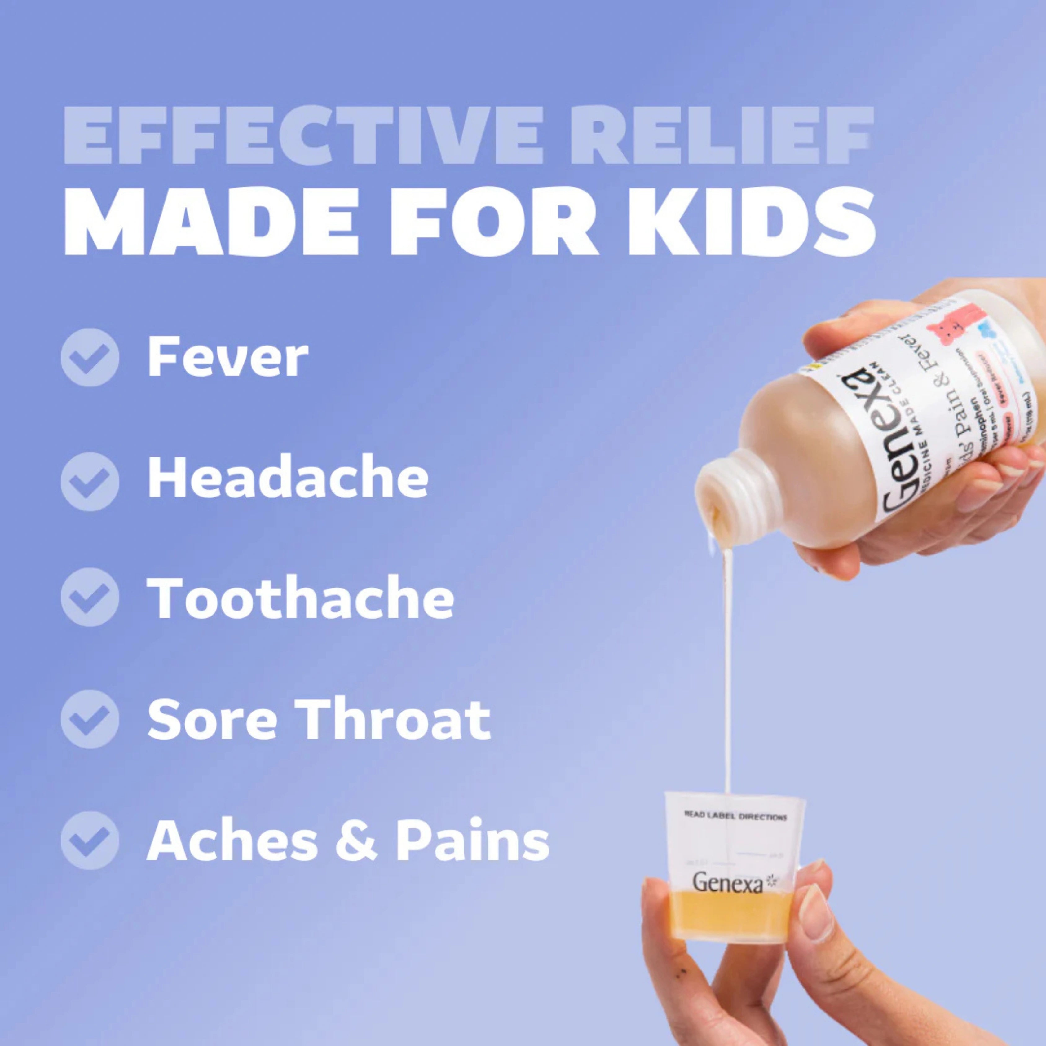 Genexa, Kids' Pain & Fever, Ages 2-11, Organic Blueberry, 160 mg, 4 fl oz (118 ml)