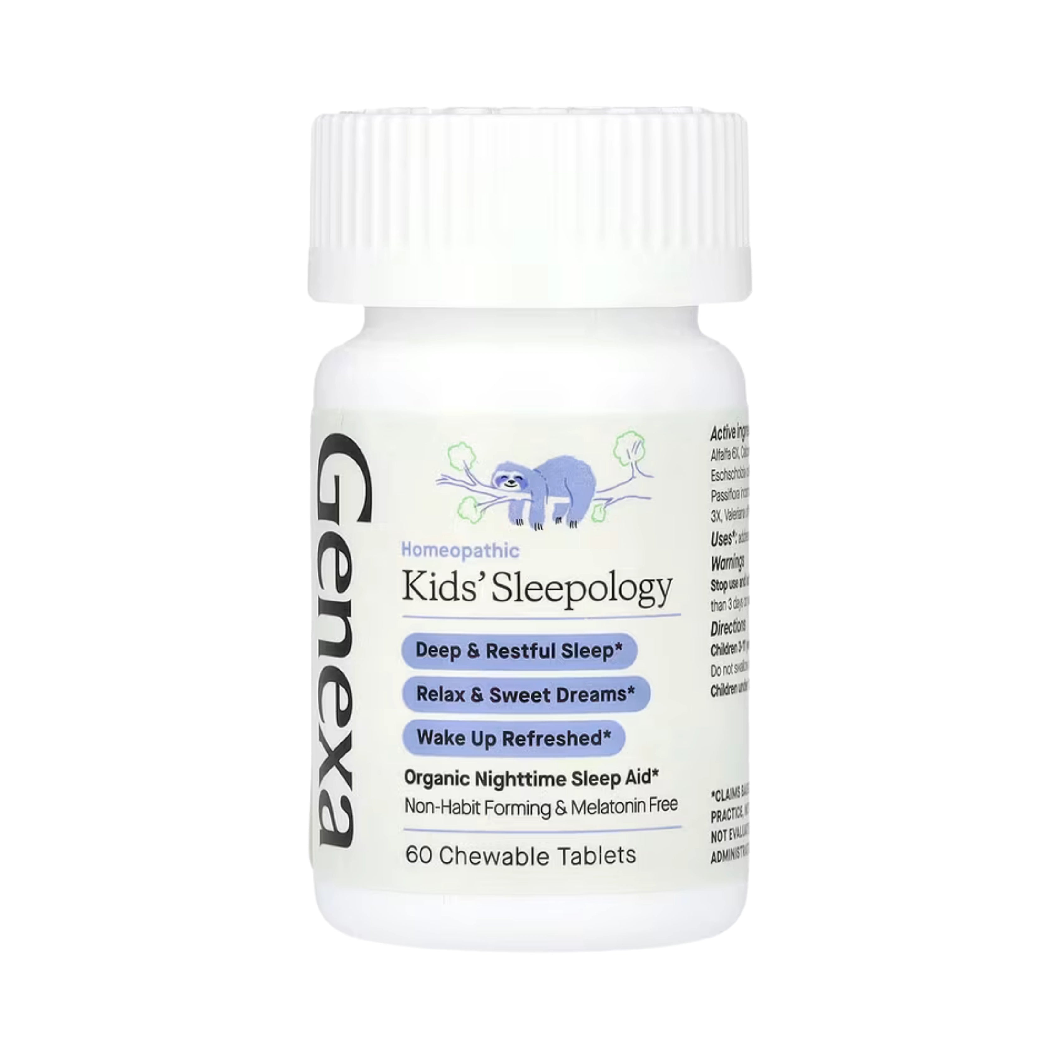 Genexa, Kids' Sleepology, Organic Nighttime Sleep Aid, Ages 3-11, Vanilla Lavender, 60 Chewable Tablets