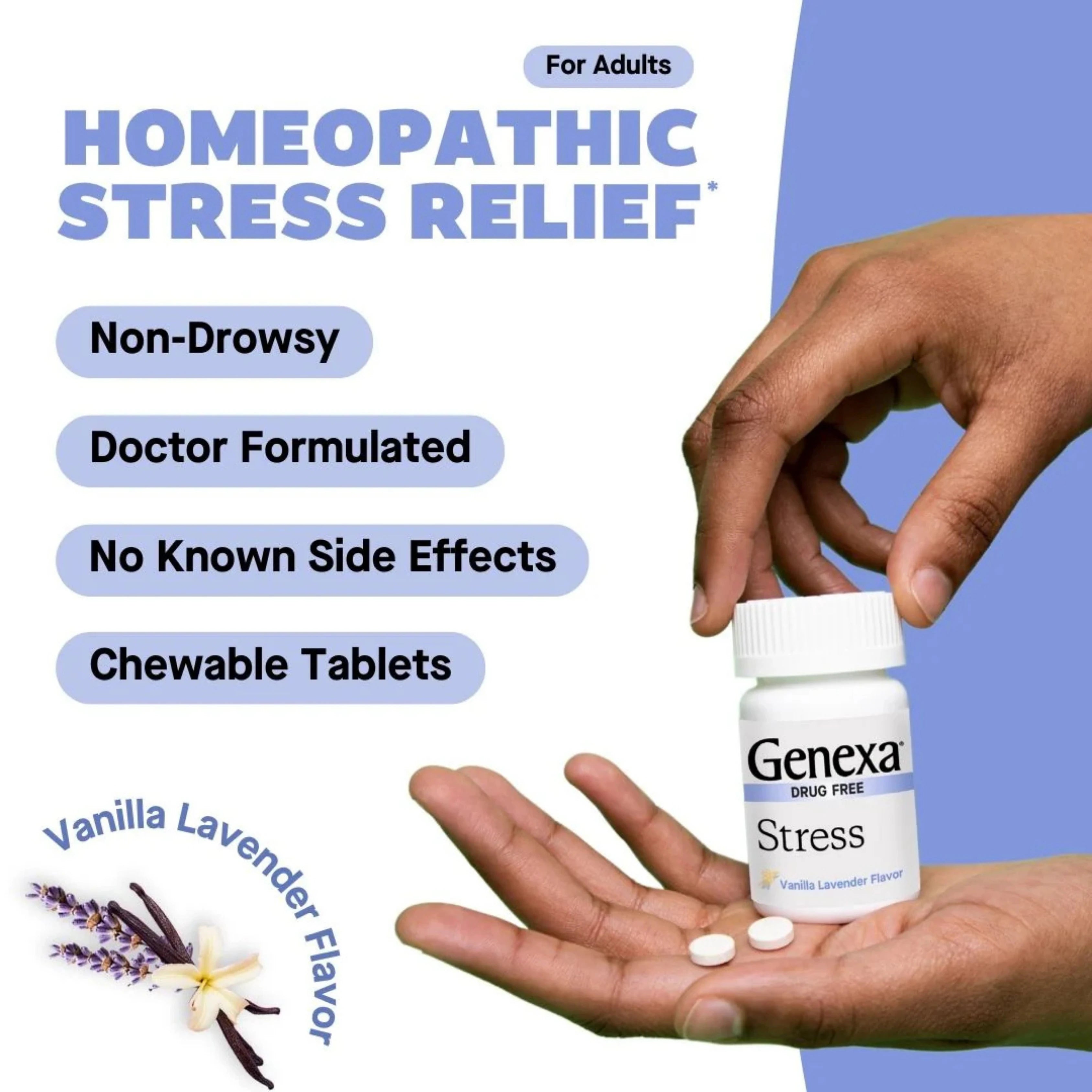 Genexa, Stress, Organic Stress & Fatigue Formula, Vanilla & Lavender, 60 Chewable Tablets