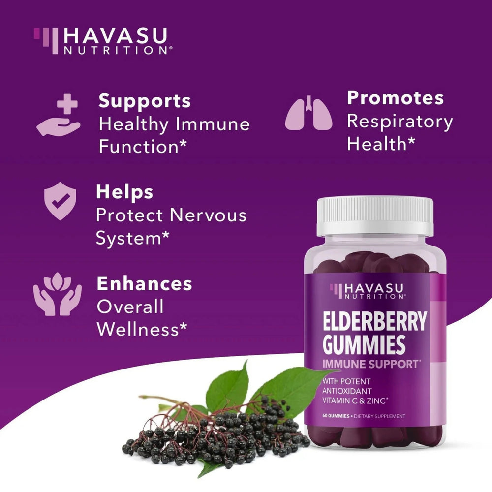 Havasu Nutrition, Elderberry Gummies, Natural Berry, 60 Gummies