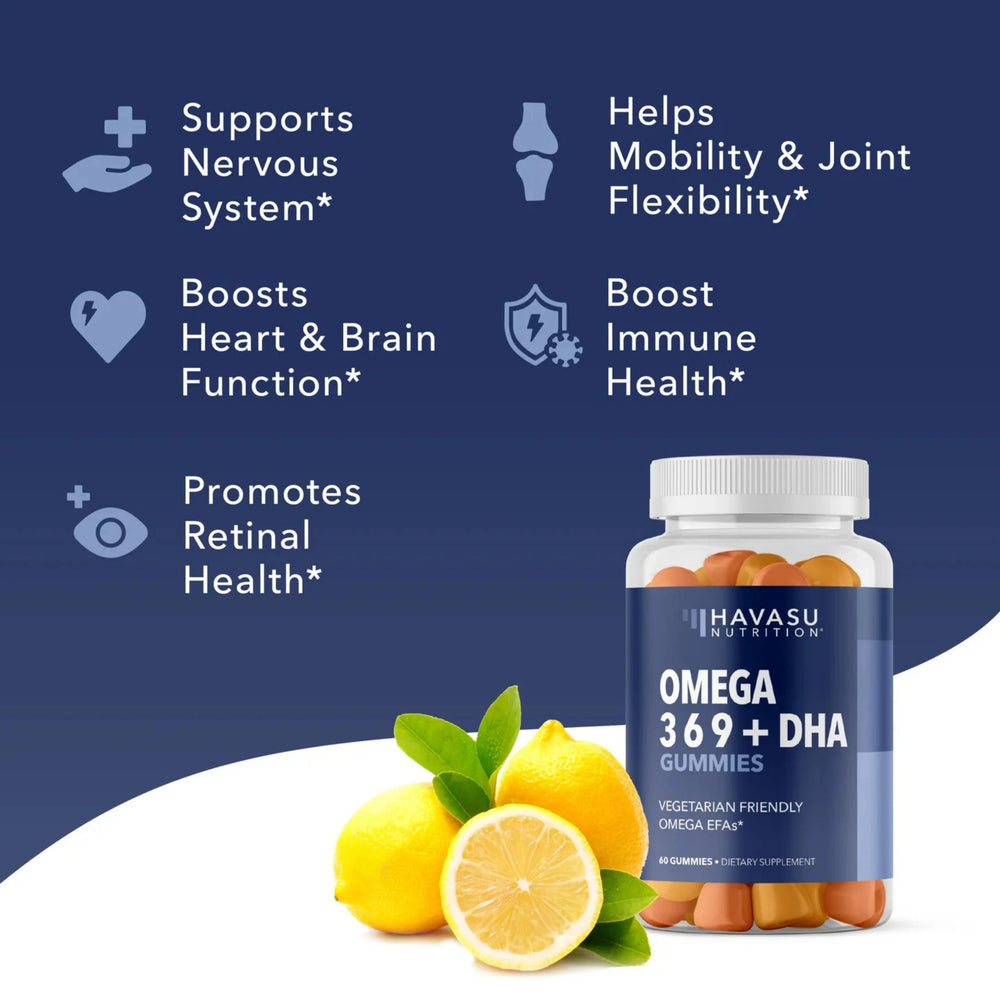 Havasu Nutrition, Omega Gummies for Adults, Lemon & Orange Flavors, 60 Gummies
