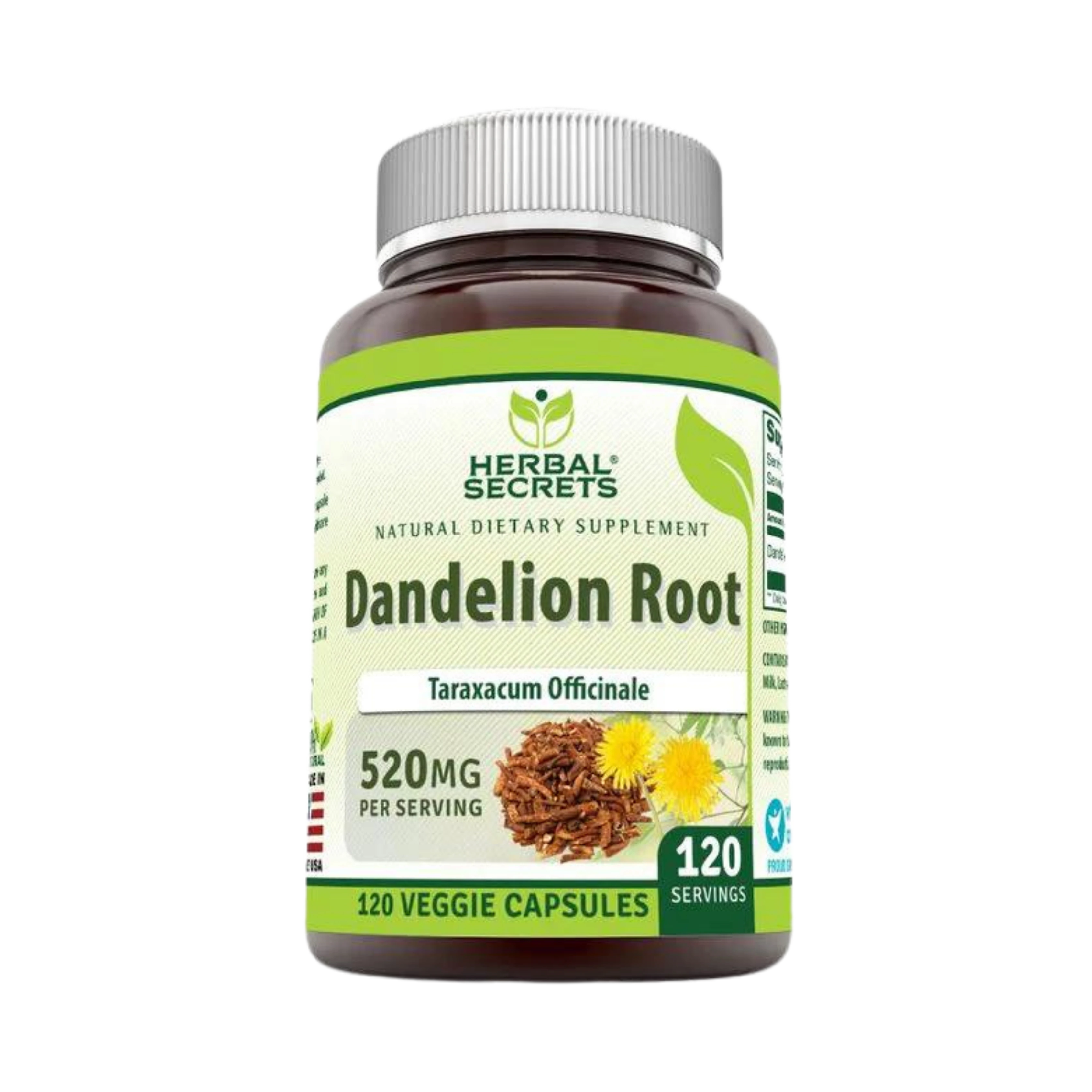 Herbal Secrets, Dandelion Root, 520 Mg, 120 Veggie Capsules