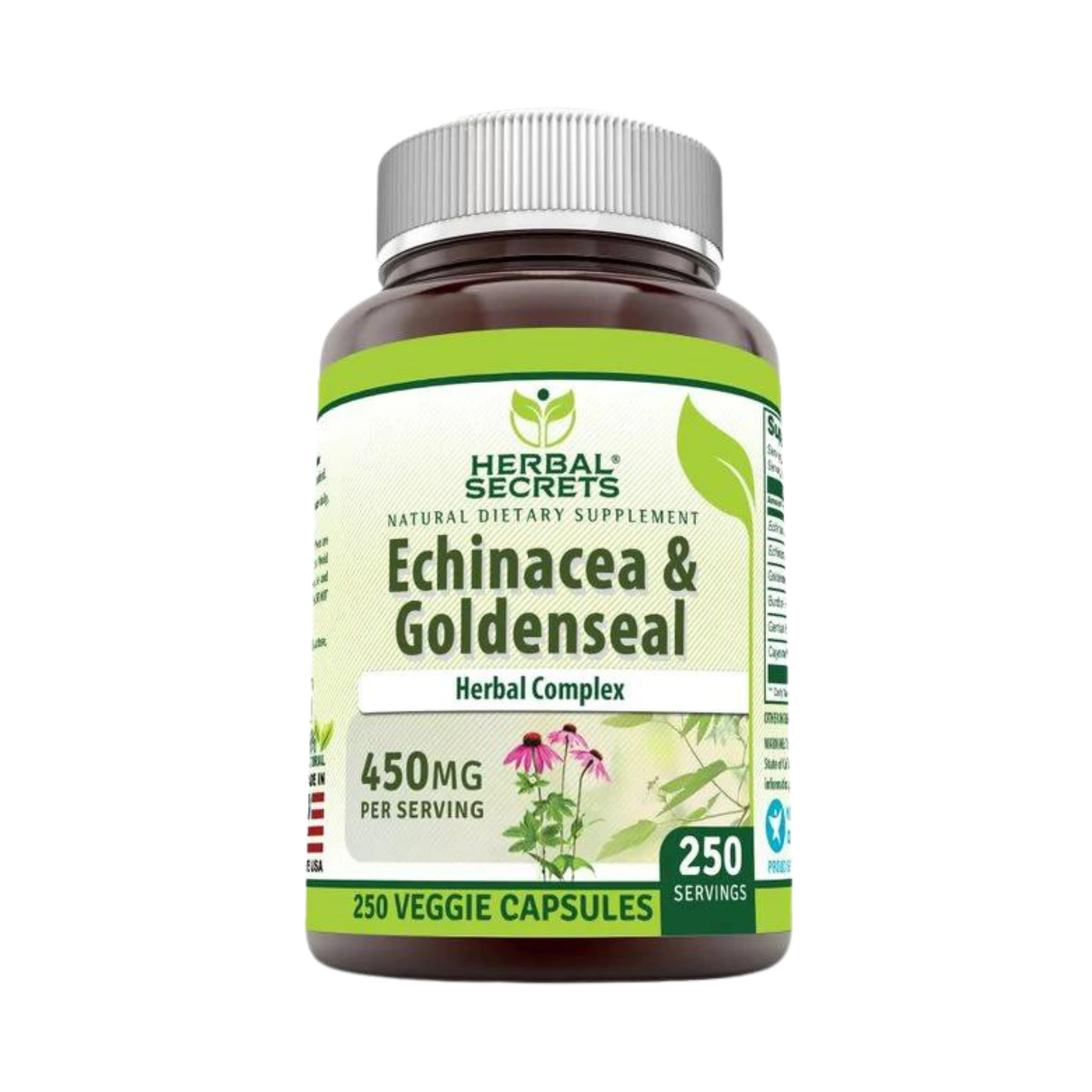 Herbal Secrets, Echinacea & Goldenseal Root, 450 Mg, 250 Veggie Capsules