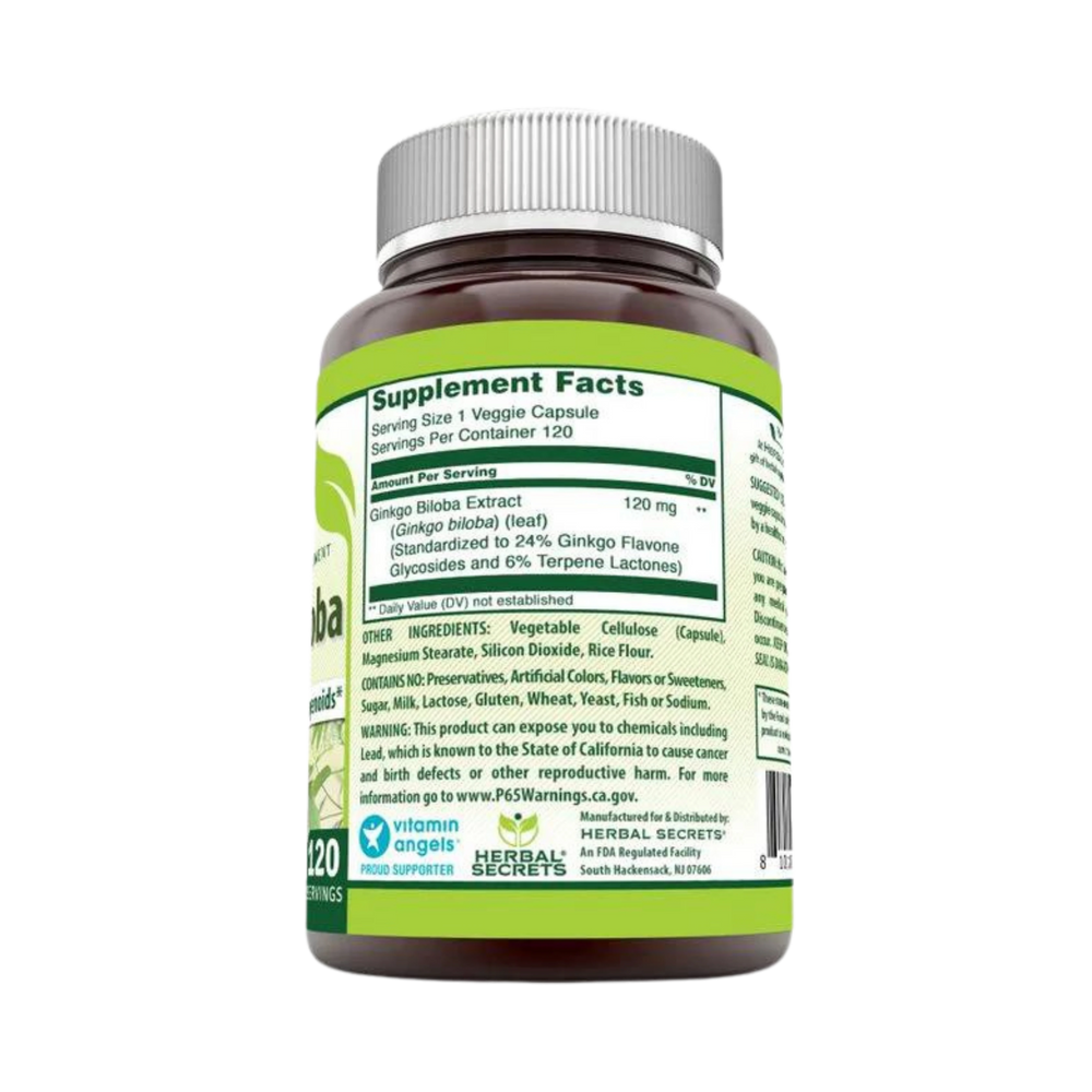 Herbal Secrets, Ginkgo Biloba Supplement, 120 Mg, 120 Capsules