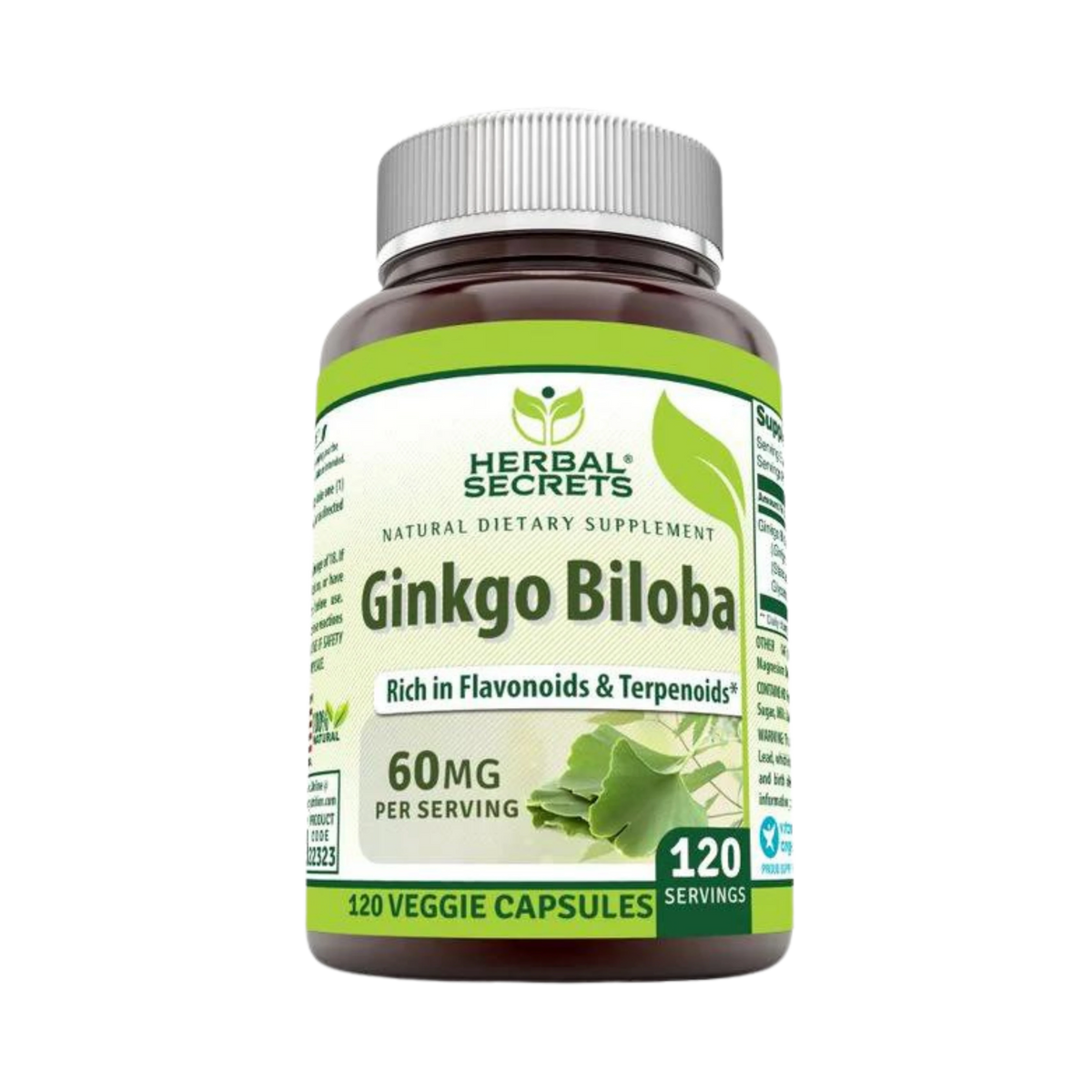 Herbal Secrets, Ginkgo Biloba Supplement, 60 Mg, 120 Veggie Capsules