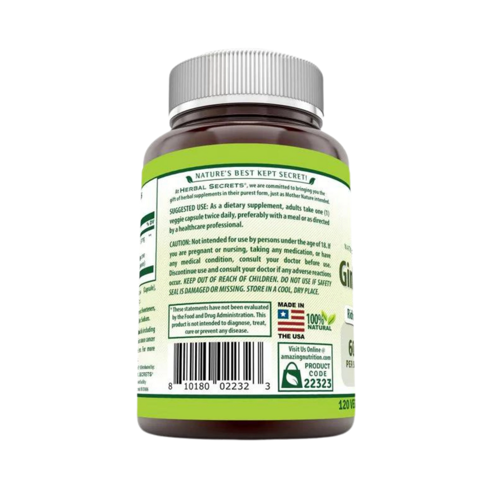 Herbal Secrets, Ginkgo Biloba Supplement, 60 Mg, 120 Veggie Capsules