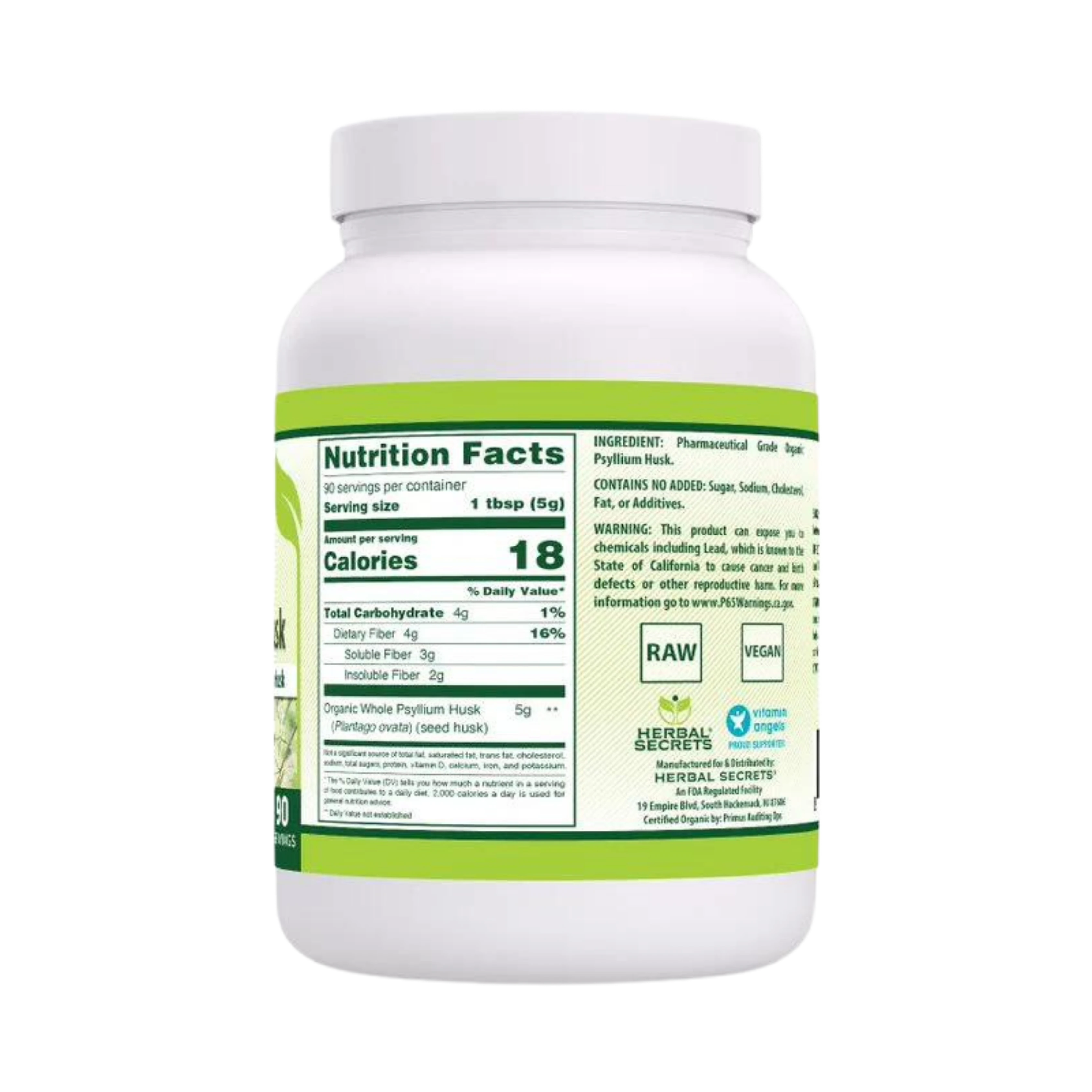 Herbal Secrets, Organic Psyllium Husk, 16 Oz