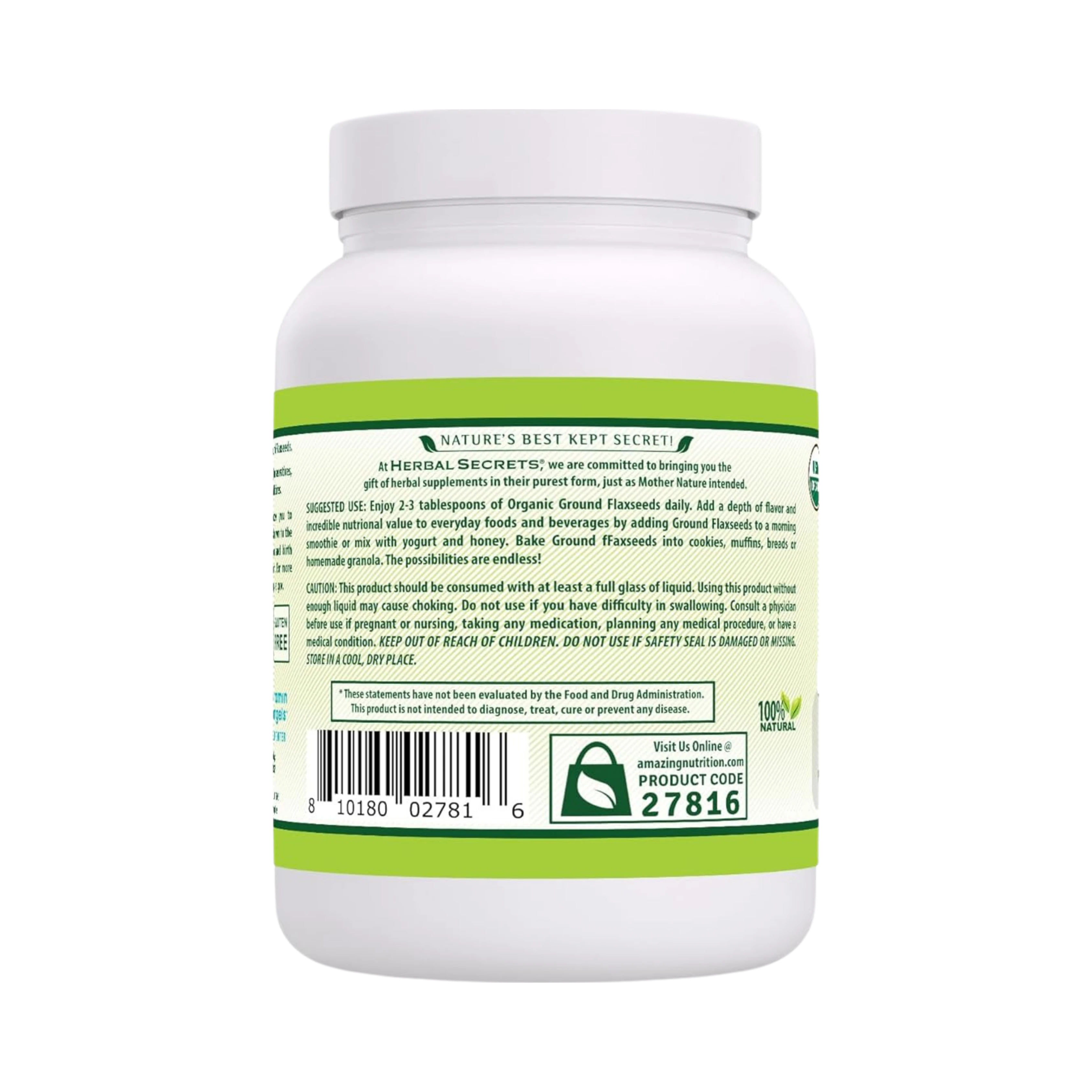 Herbal Secrets, USDA Certified Organic Ground Flaxseed, 2 Lbs