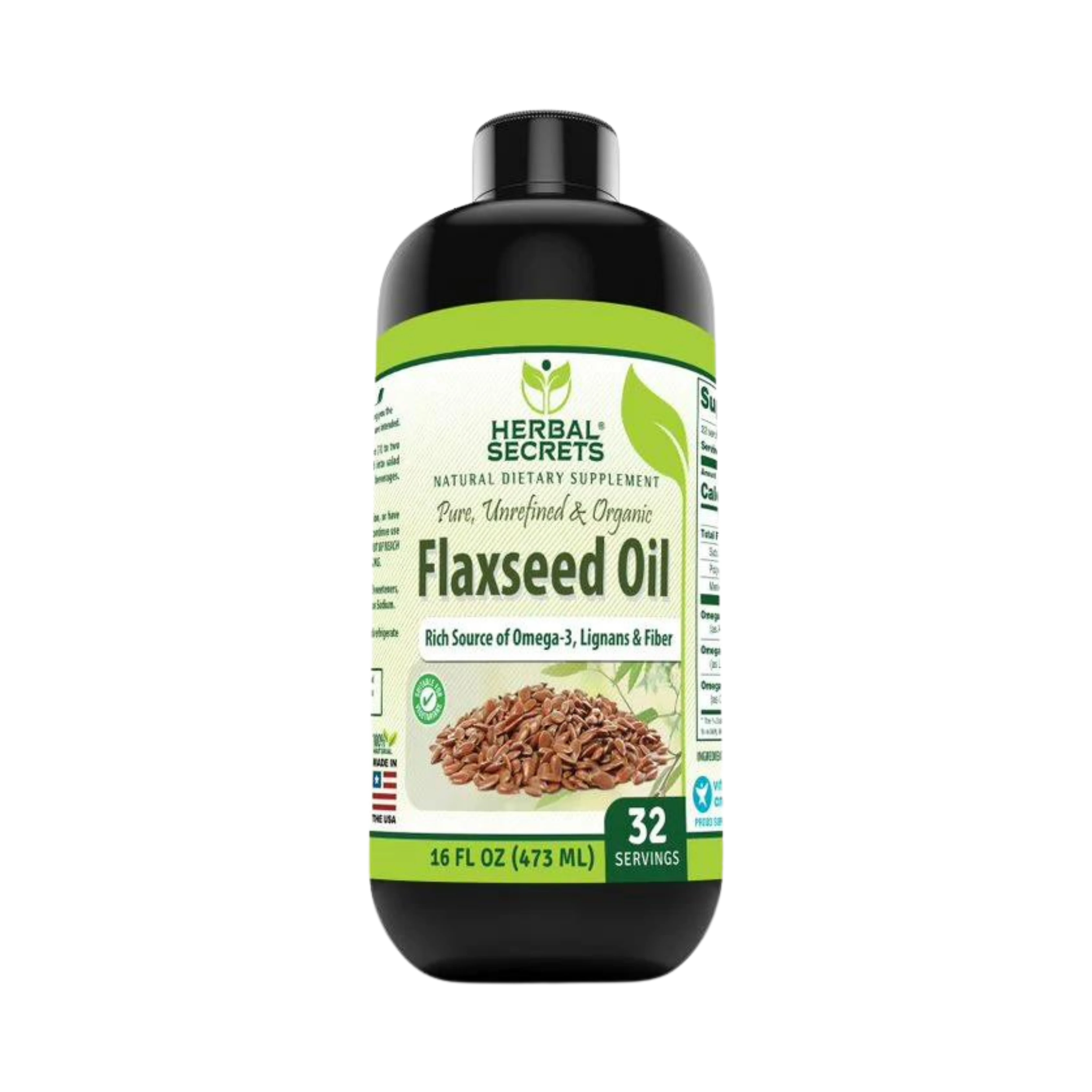 Herbals Secrets, USDA Certified Organic Flaxseed Oil, 16 Fl Oz