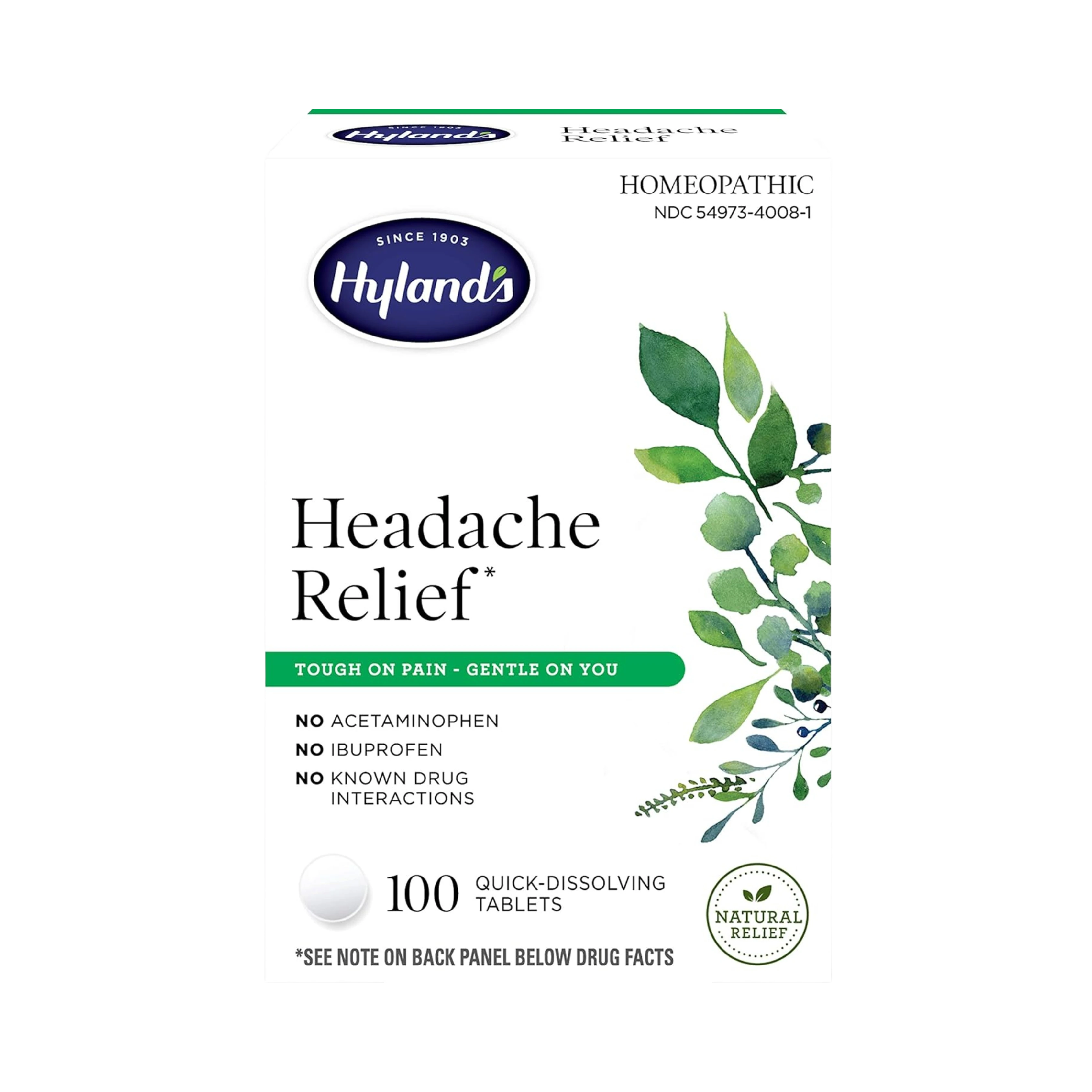 Hyland’s, Headache and Tension Relief, Natural Pain Medicine, 100 Tablets