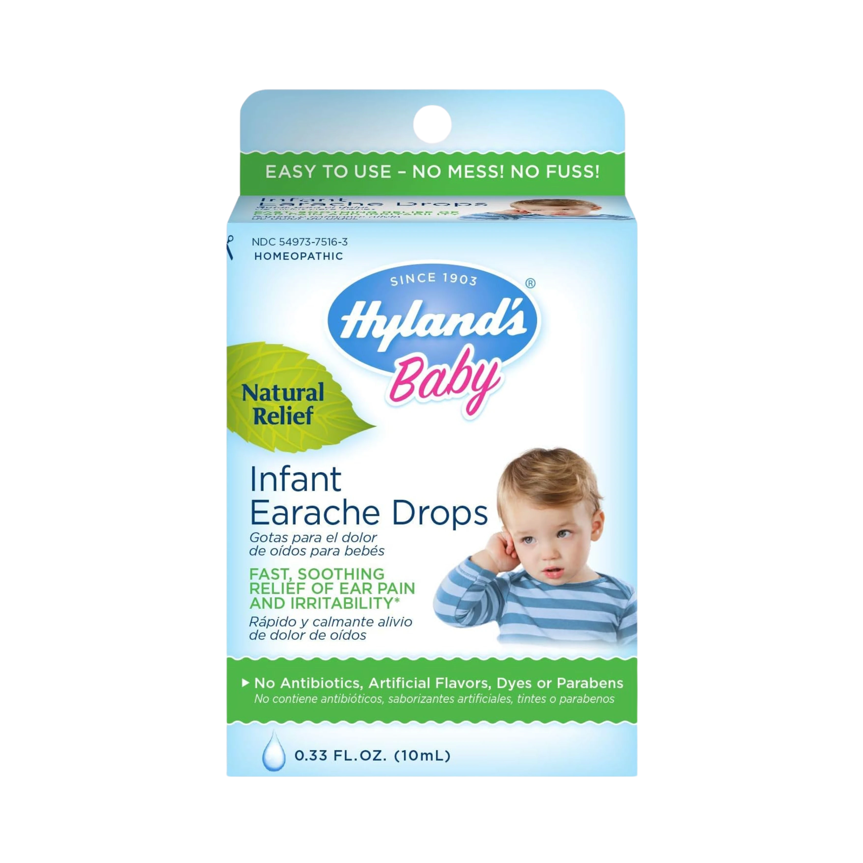 Hyland's Naturals, Infant Earache Drops, Natural Homeopathic Earache Pain Relief from Allergy and Cold & Flu, 0.33 Oz