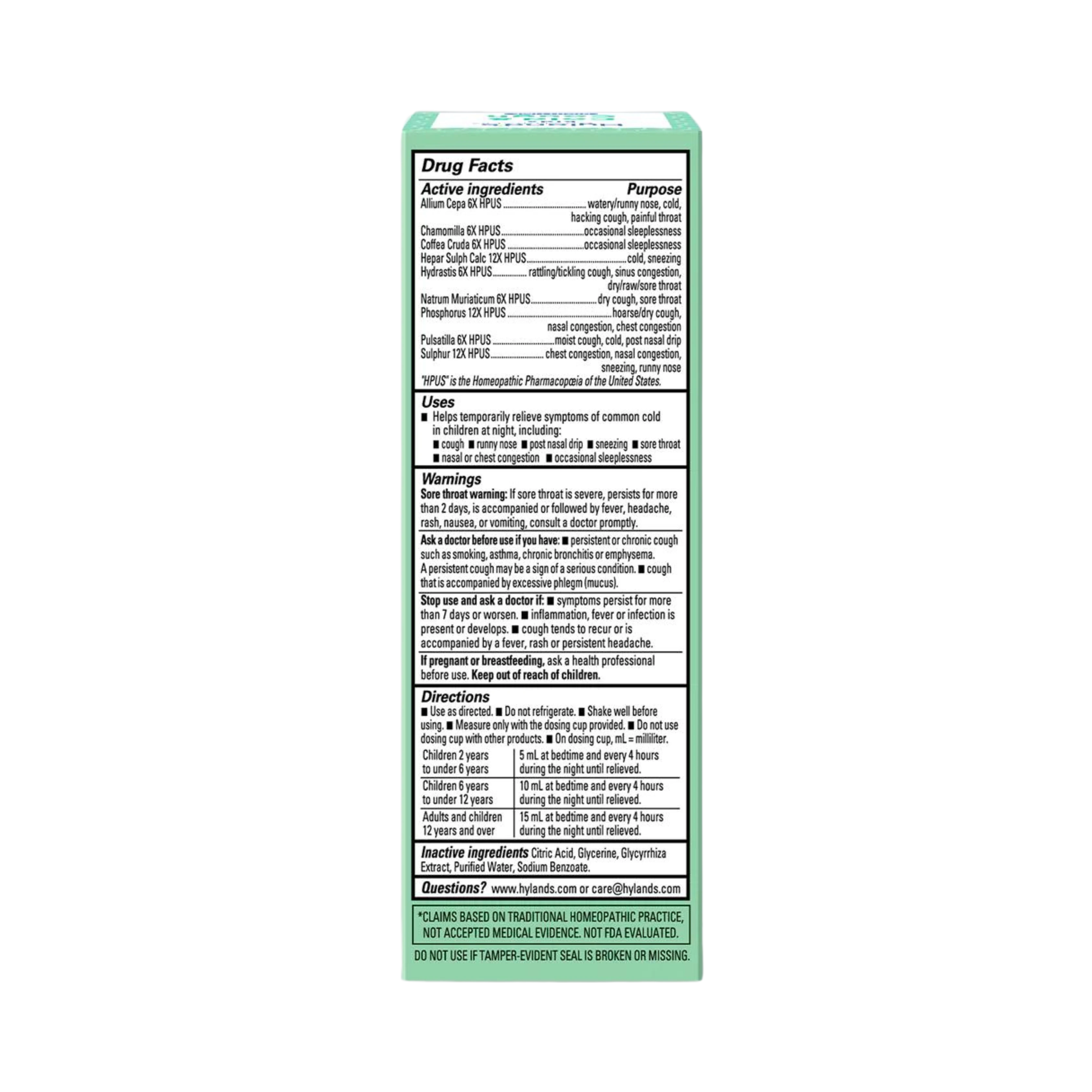 Hyland's Naturals, Kids, Cold & Cough, Nighttime, Ages 2-12, Unflavored, 4 Fl Oz