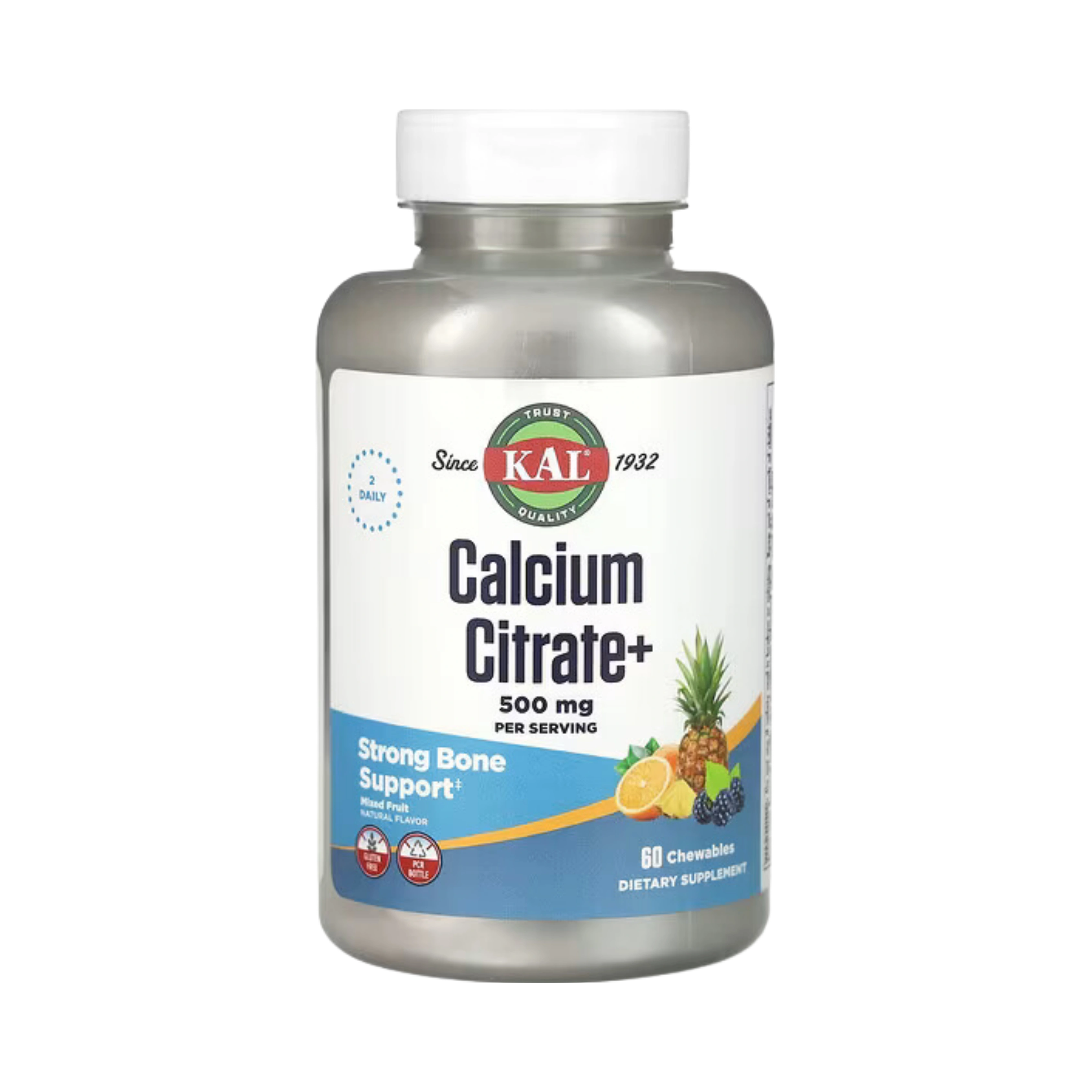 KAL, Calcium Citrate+, Mixed Fruit, 60 Chewables
