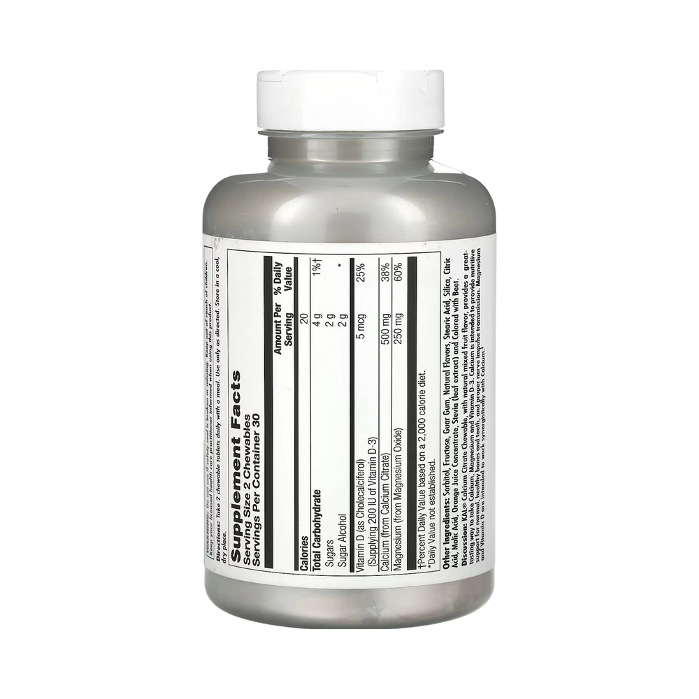 KAL, Calcium Citrate+, Mixed Fruit, 60 Chewables