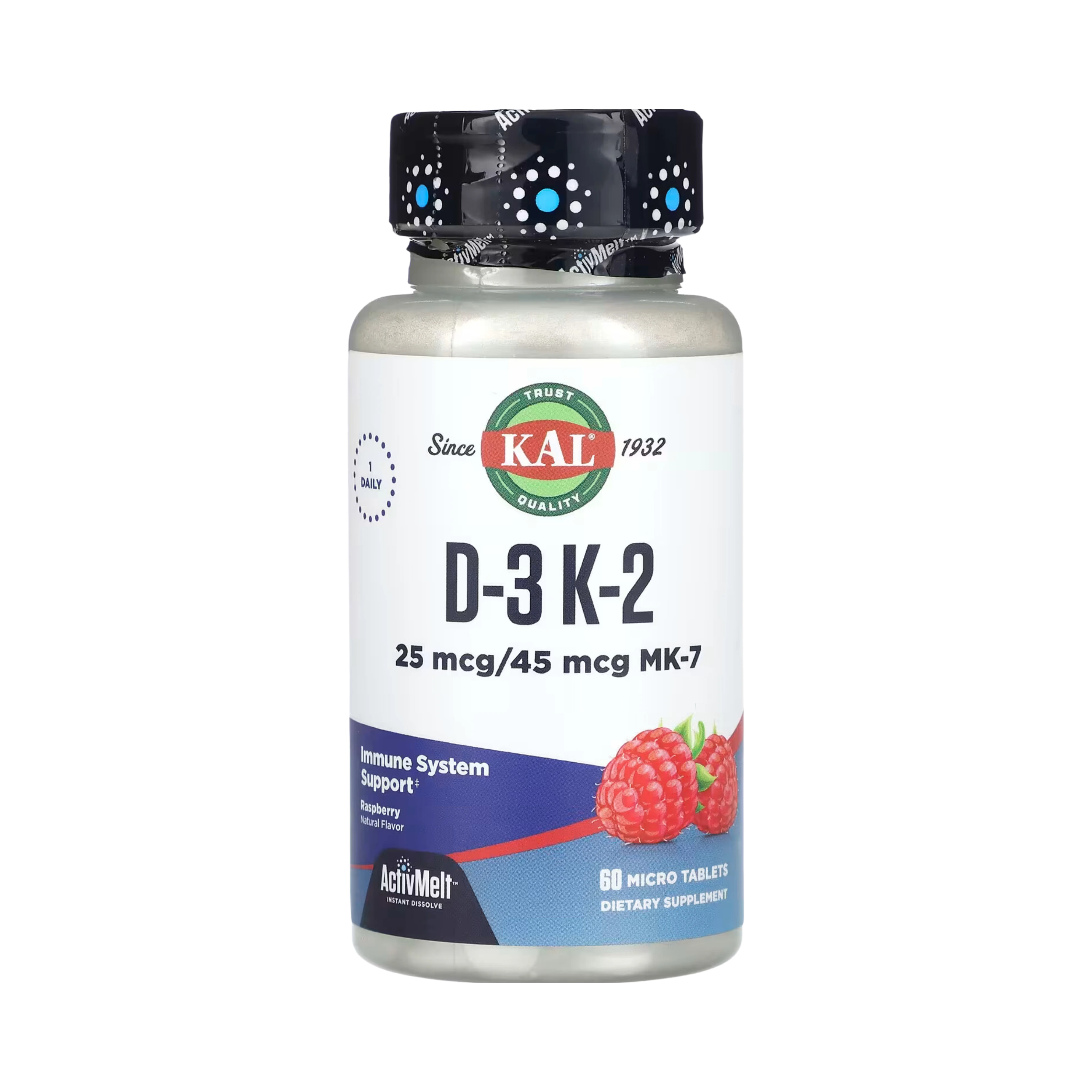 KAL, D-3, K-2 , Raspberry, 60 Micro Tablets