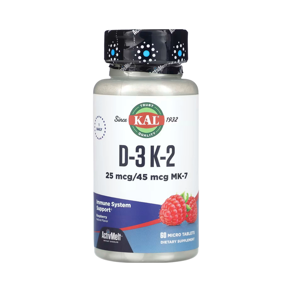 KAL, D-3, K-2 , Raspberry, 60 Micro Tablets