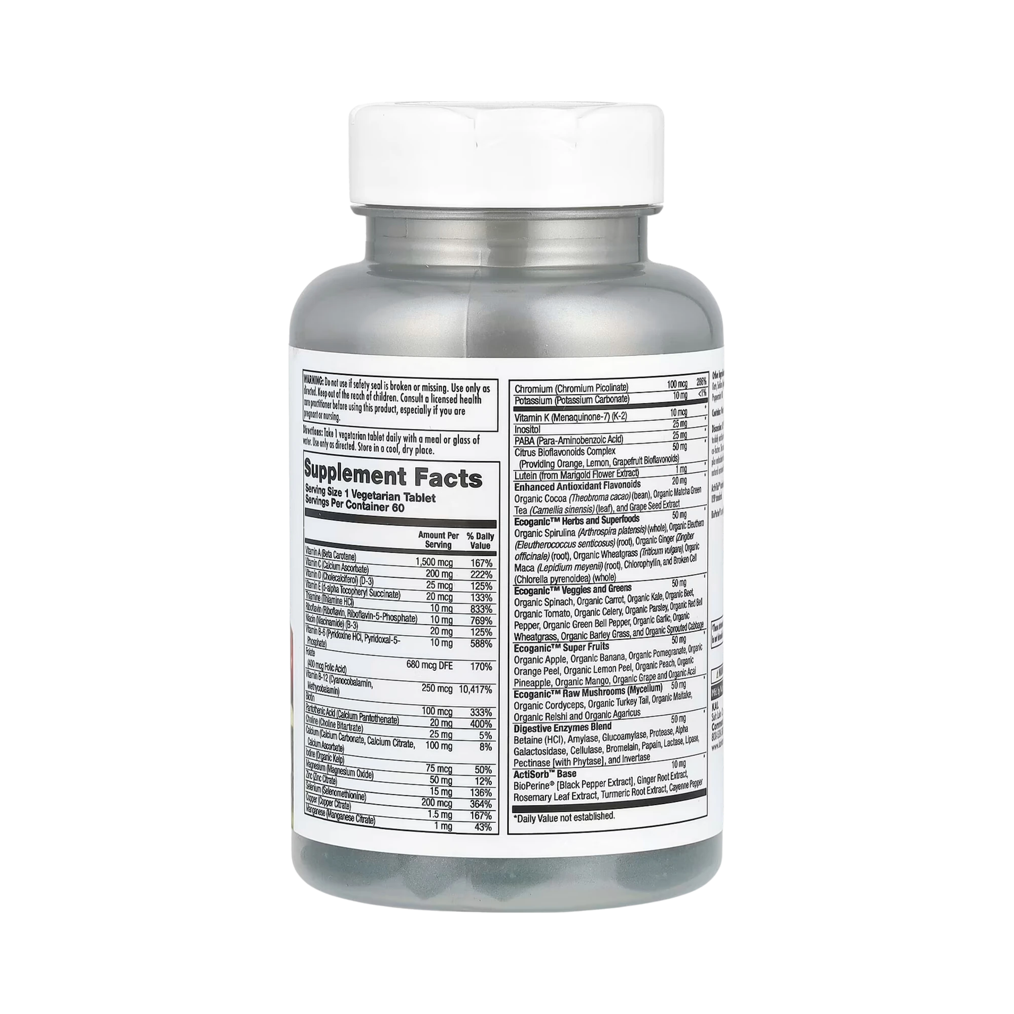 KAL, Enhanced Energy, Once Daily Whole Food Multivitamin, Iron Free, 60 Vegetarian Tablets