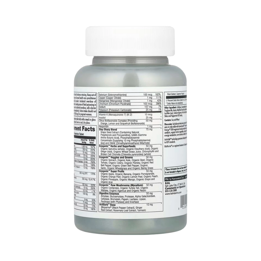 KAL, Enhanced Energy, Teen, Memory & Concentration Blend, 60 Vegetarian Tablets