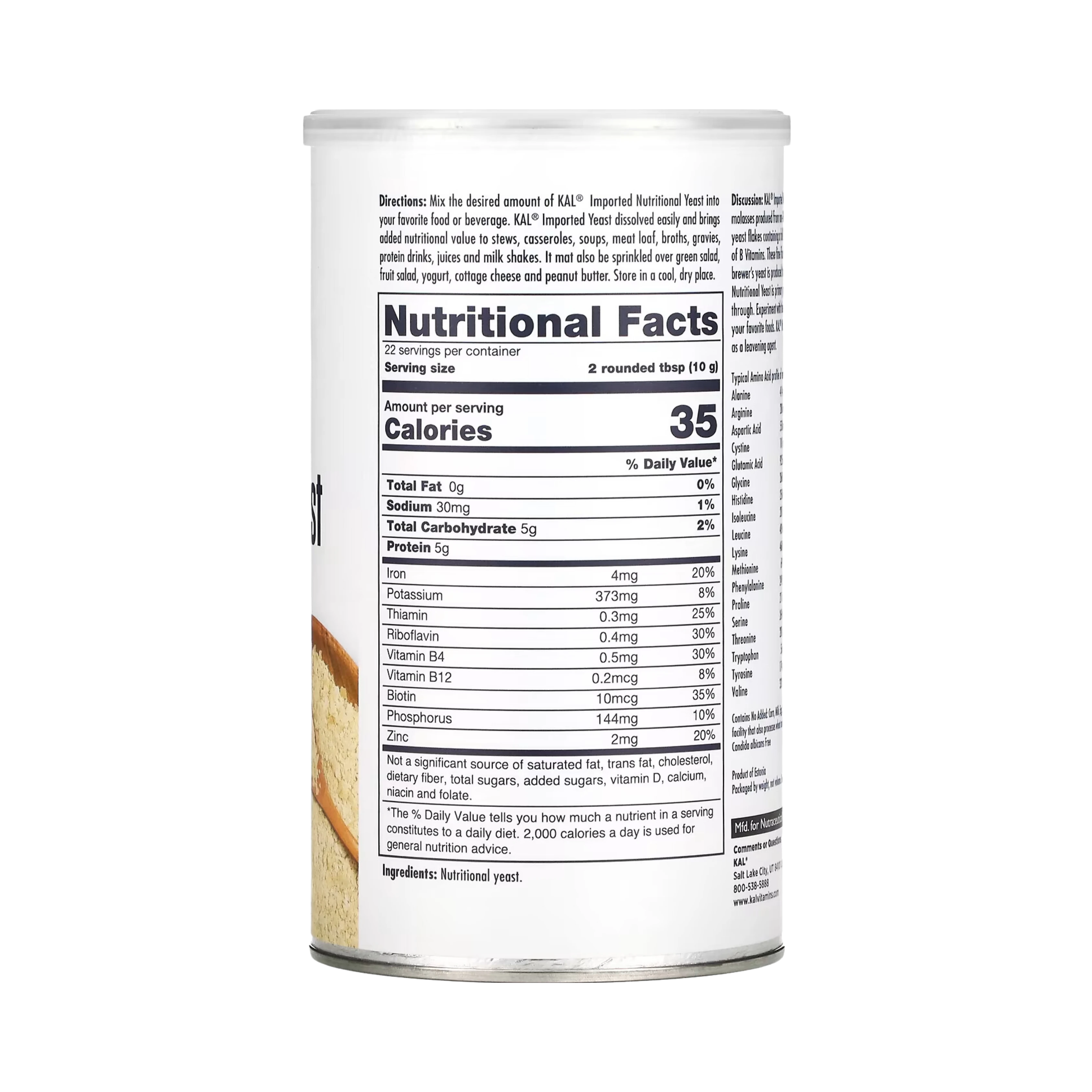 KAL, Imported Nutritional Yeast Flakes, Unsweetened, 7.8 Oz