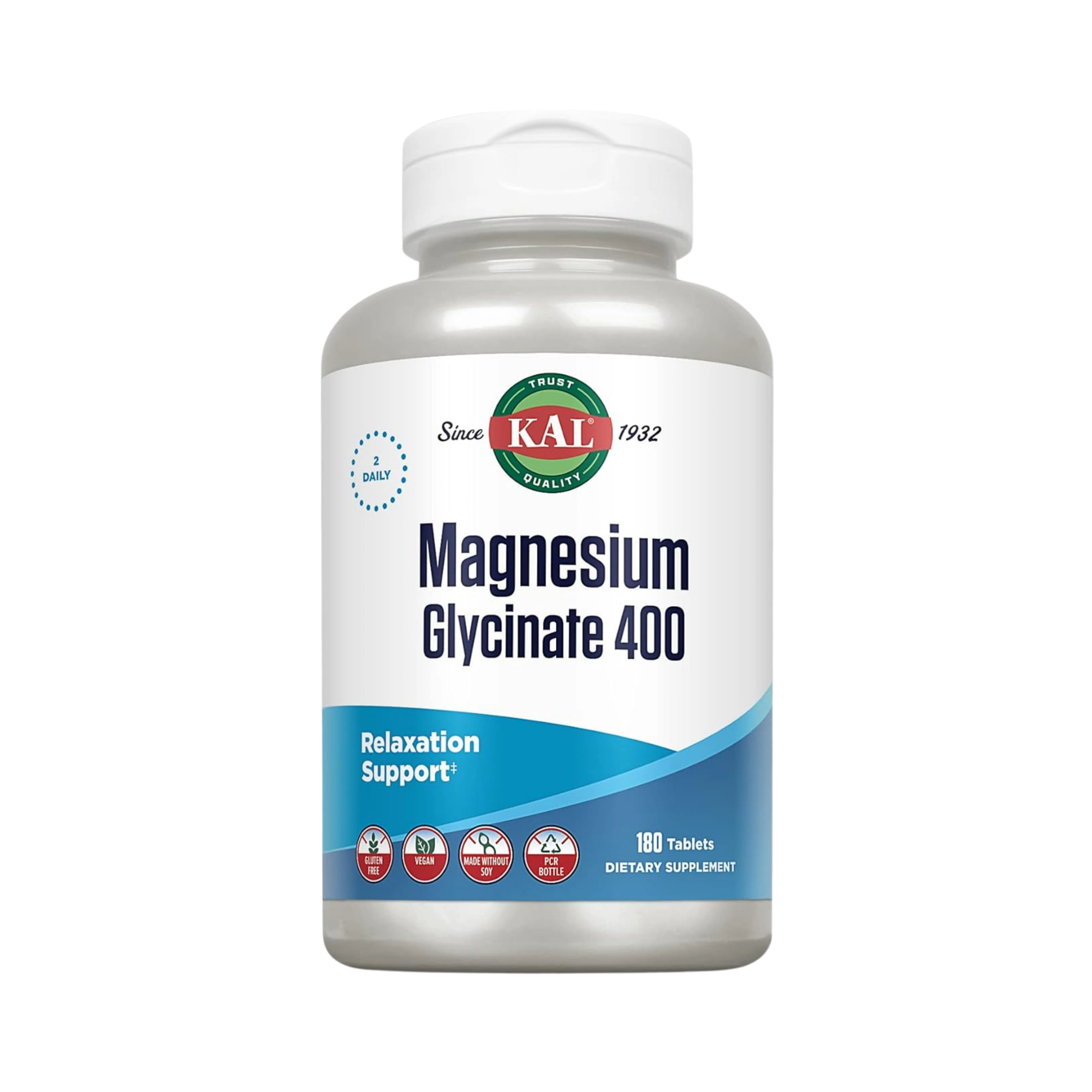 KAL Magnesium Glycinate 400, 90 Serv, 180 Tablets