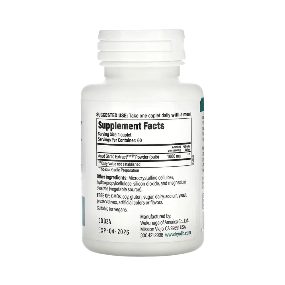 Kyolic, Aged Garlic Extract, Cardiovascular Health, One Per Day, Formula 250, 60 Vegan Caplets