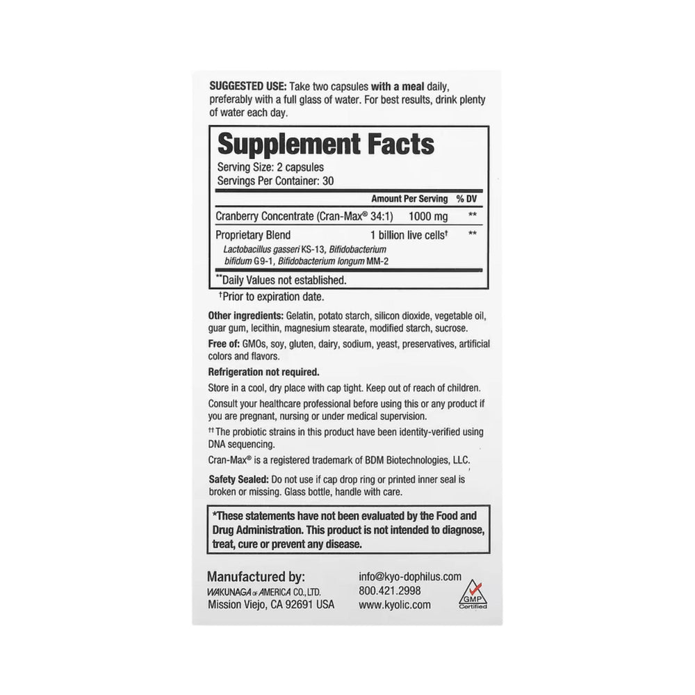 Kyolic, Kyo-Dophilus, Cran+ Probiotic , 60 Capsules