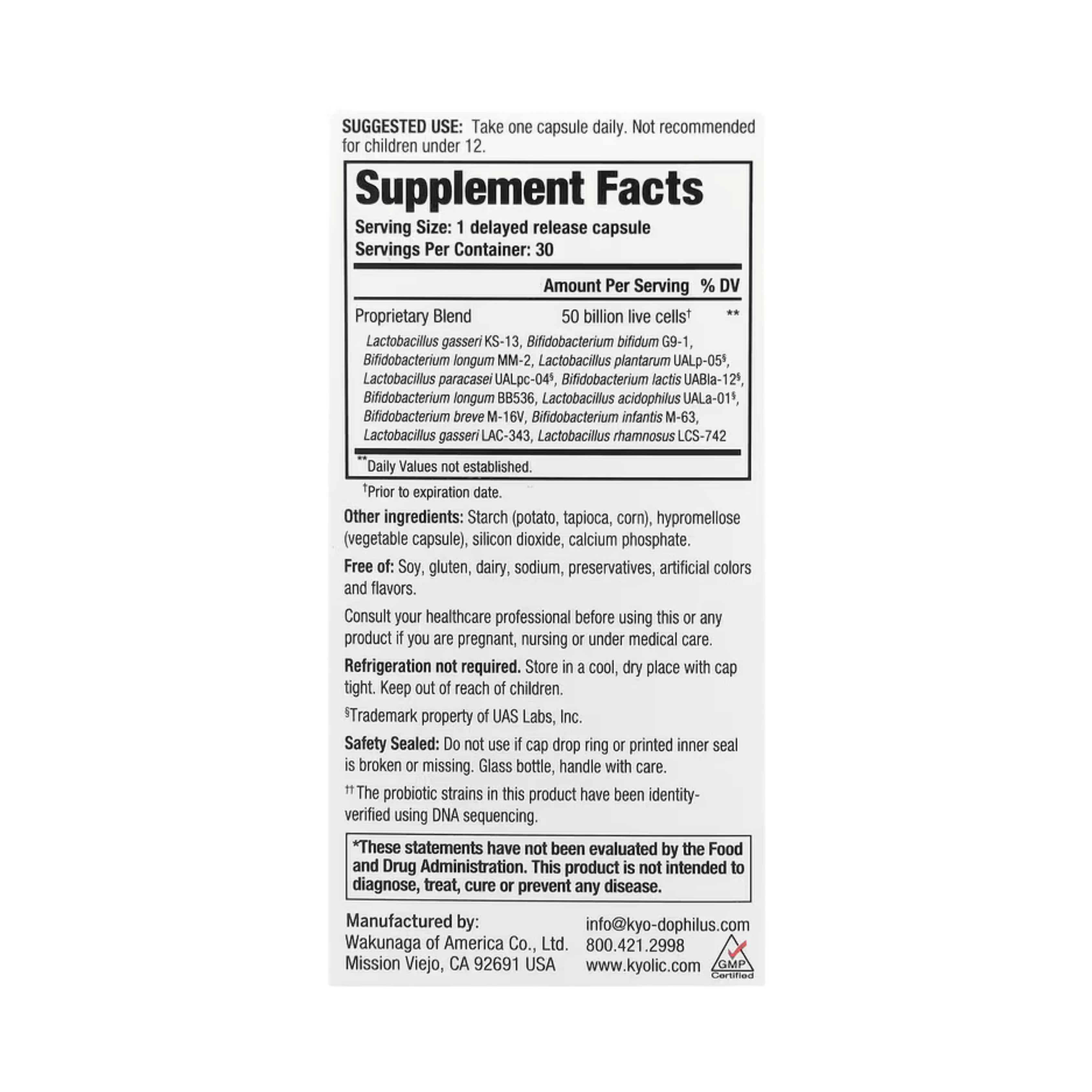 Kyolic, Kyo-Dophilus, Max Probiotic, 50 Billion CFU, 30 Vegetarian Capsules