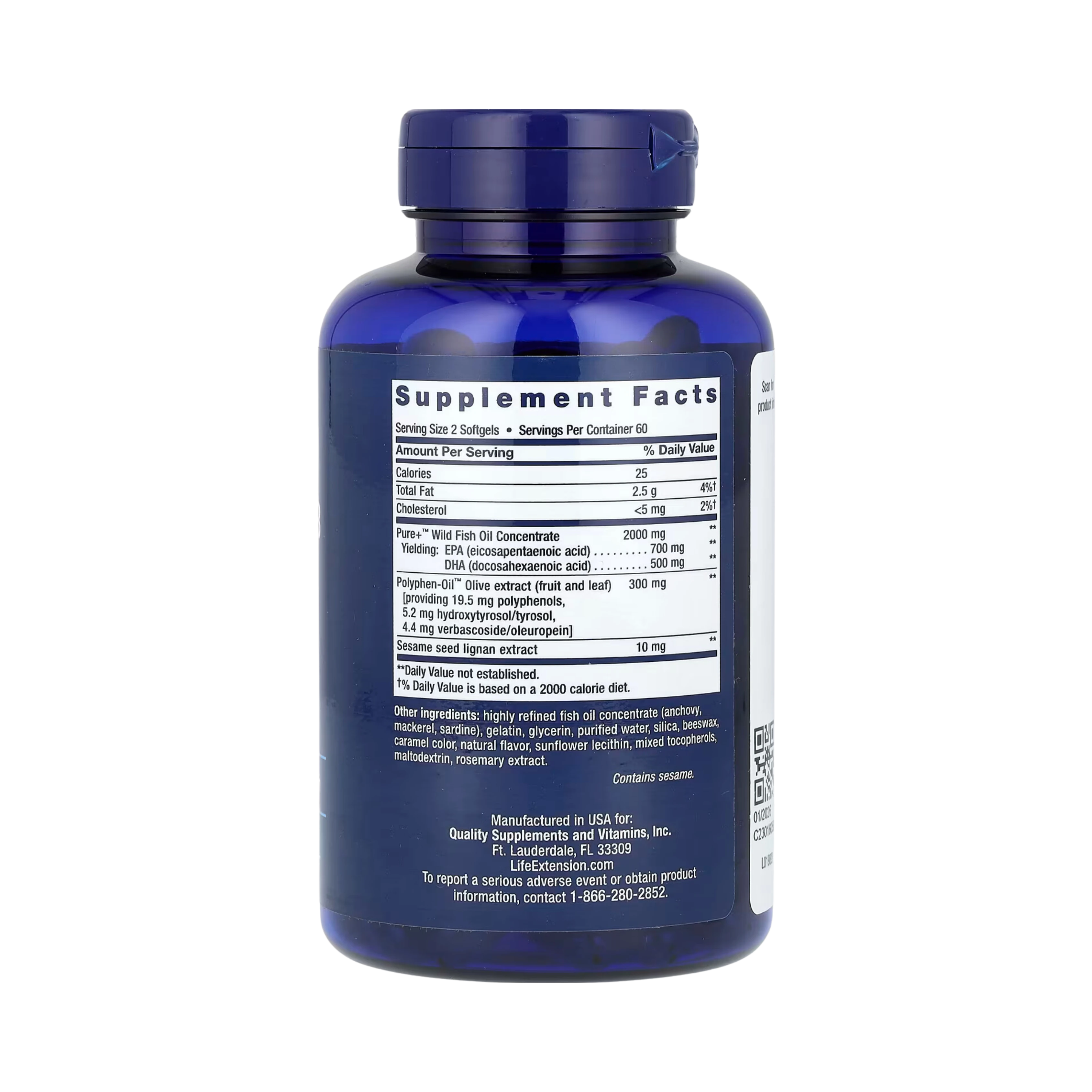 Life Extension - Super Omega-3 EPA/DHA Fish Oil, Sesame Lignans & Olive Extract 120 Softgels