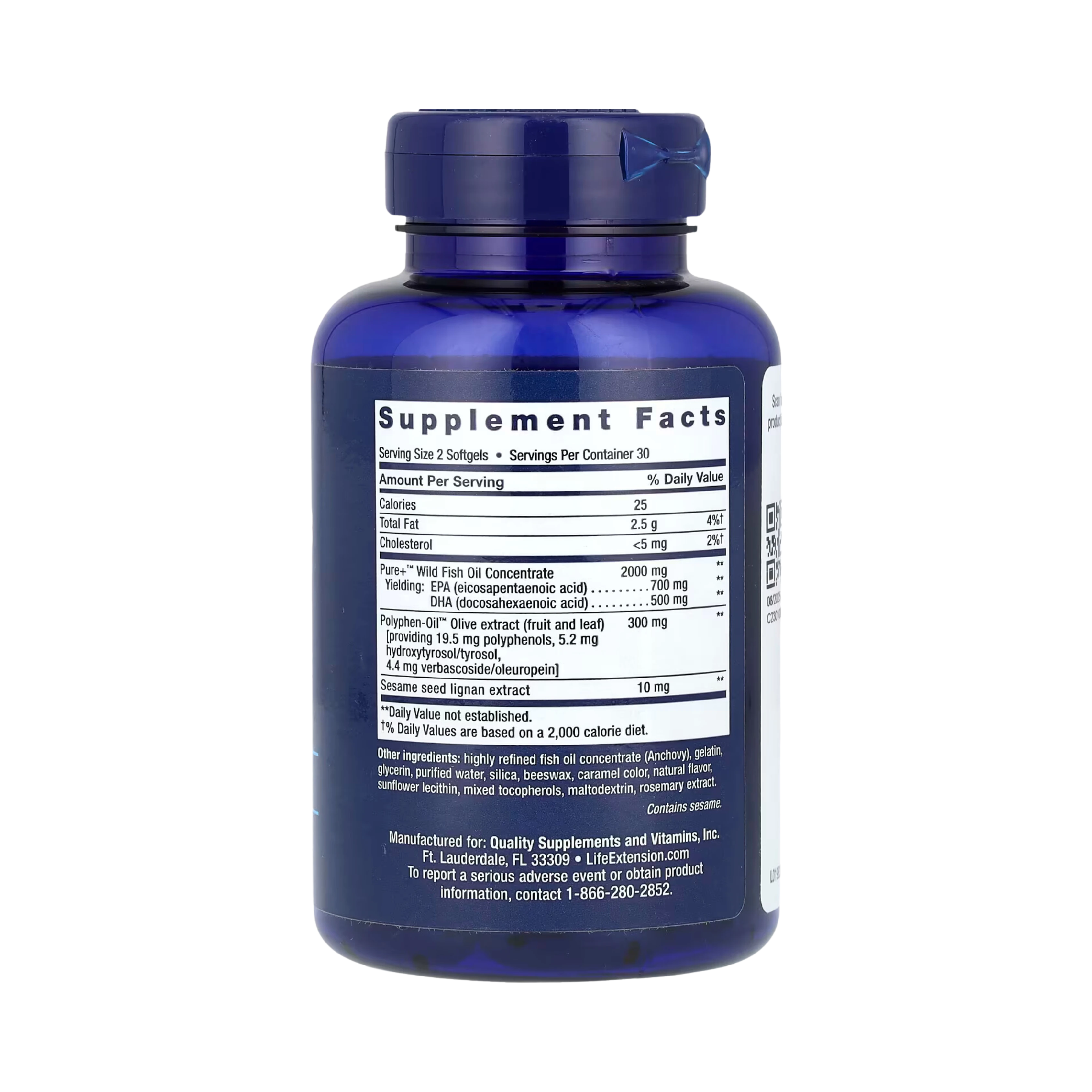 Life Extension - Super Omega-3 EPA/DHA Fish Oil, Sesame Lignans & Olive Extract 60 Softgels