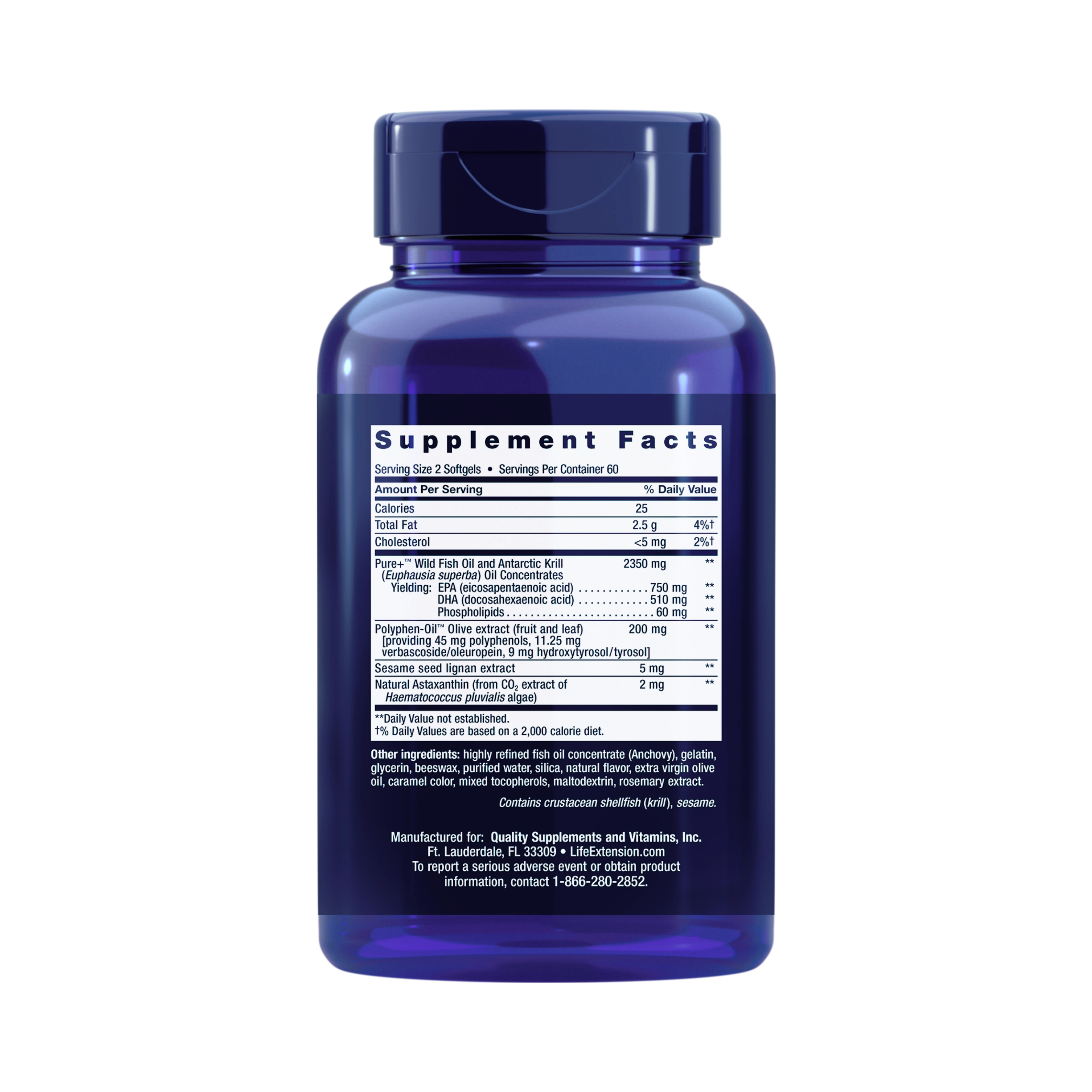 Life Extension - Super Omega-3 Plus EPA/DHA Fish Oil, Sesame Lignans, Olive Extract, Krill & Astaxanthin 120 Softgels