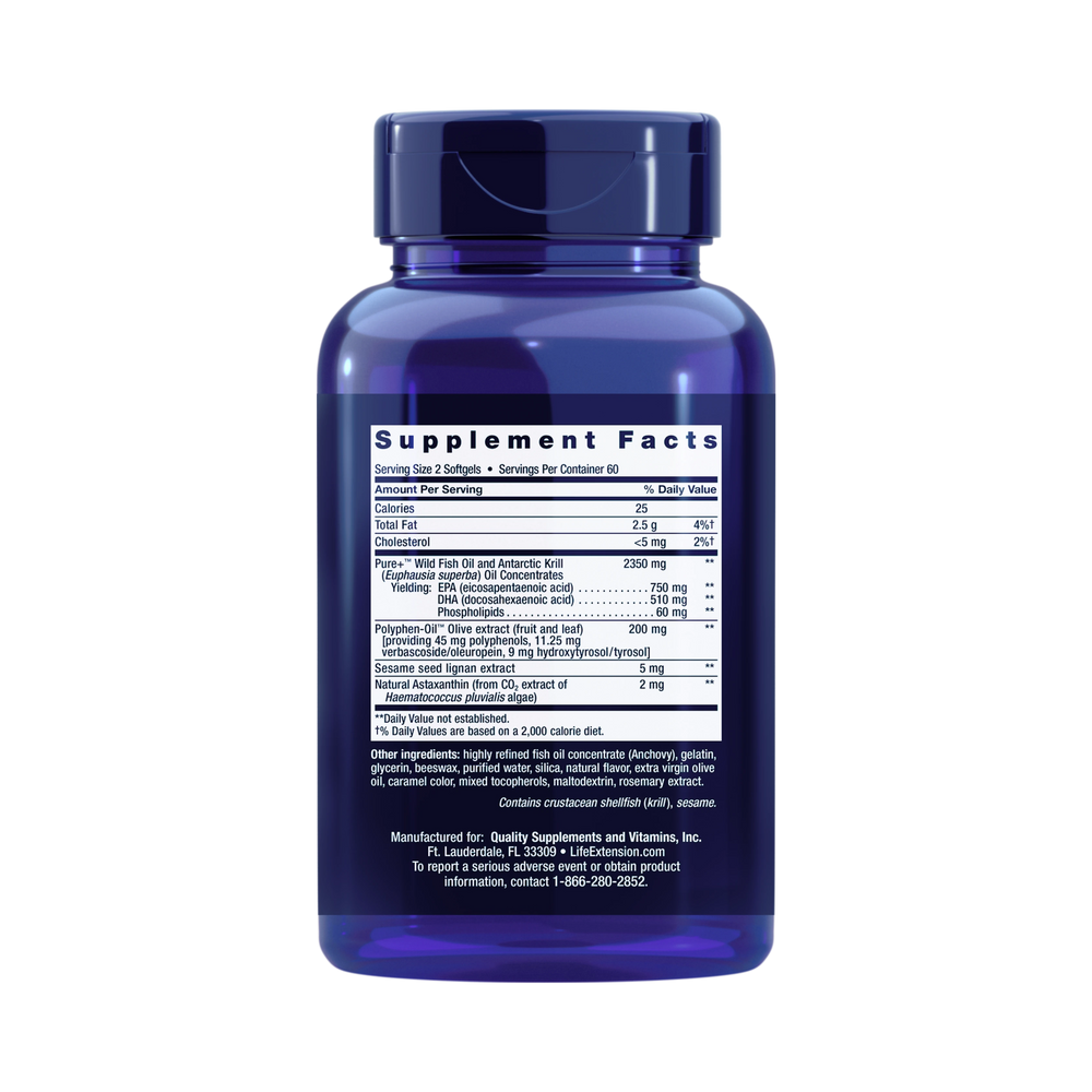 Life Extension - Super Omega-3 Plus EPA/DHA Fish Oil, Sesame Lignans, Olive Extract, Krill & Astaxanthin 120 Softgels