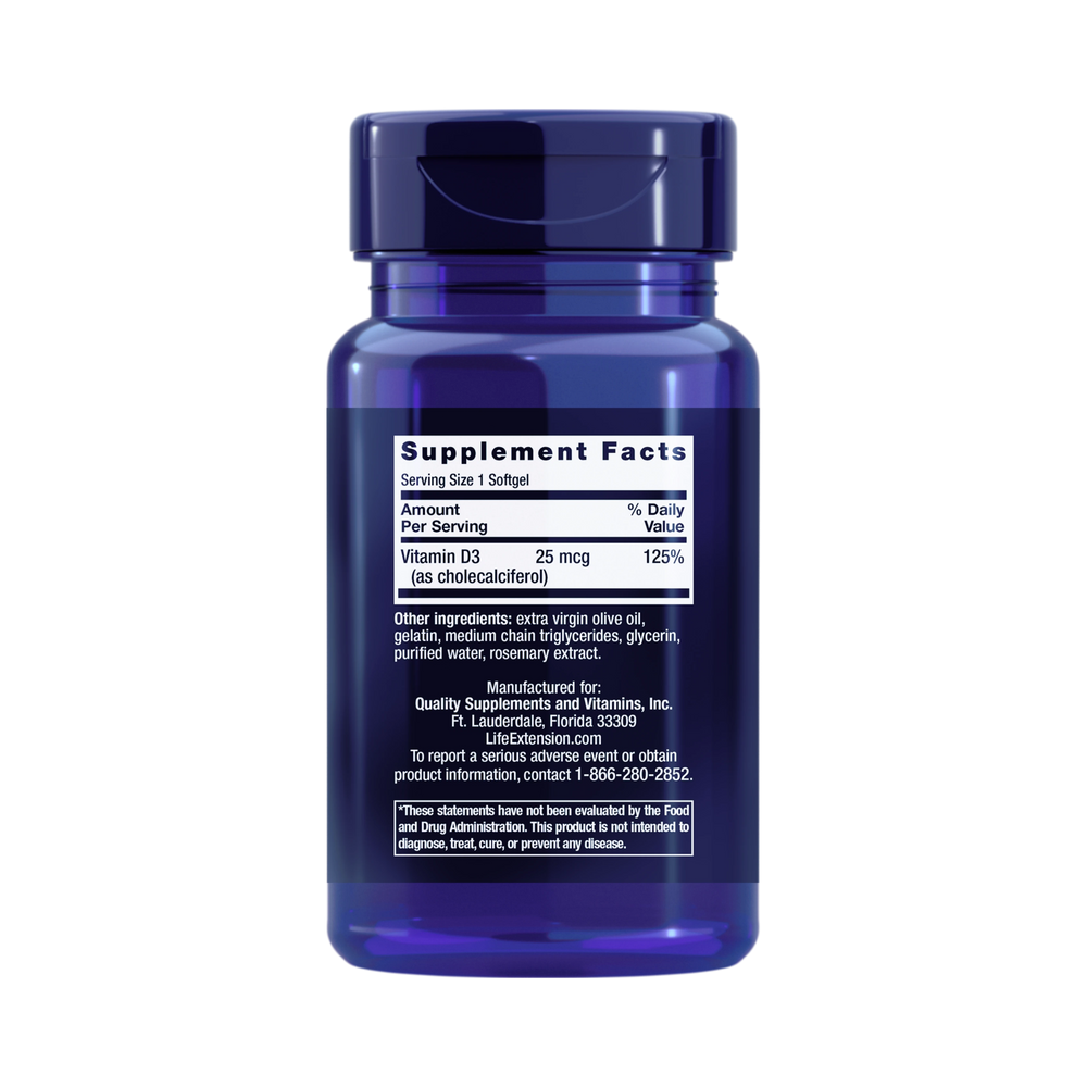 Life Extension, Vitamin D3 25 mcg (1000 IU) 90 Softgels
