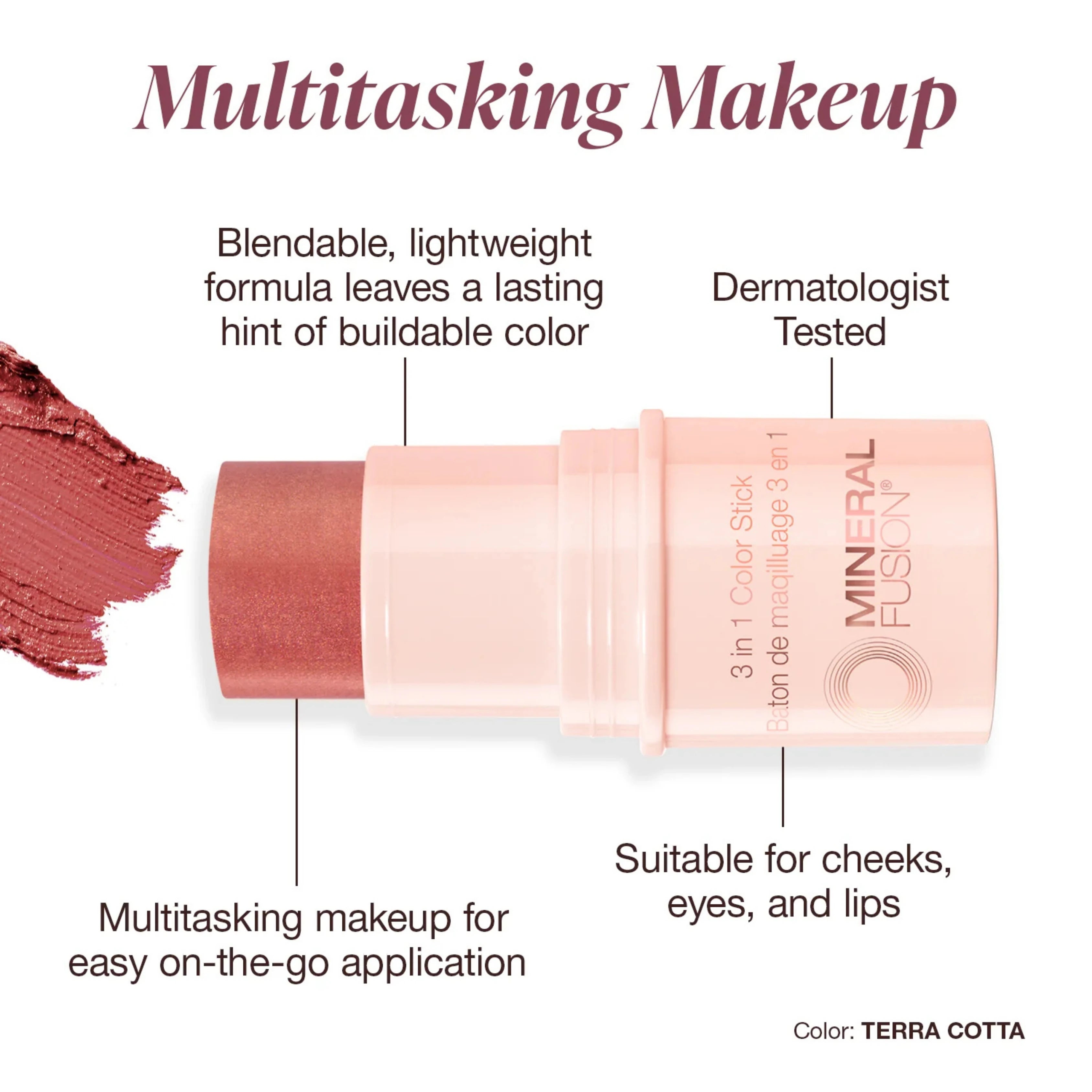 Mineral Fusion, 3-In-1 Color Stick, Terra Cotta