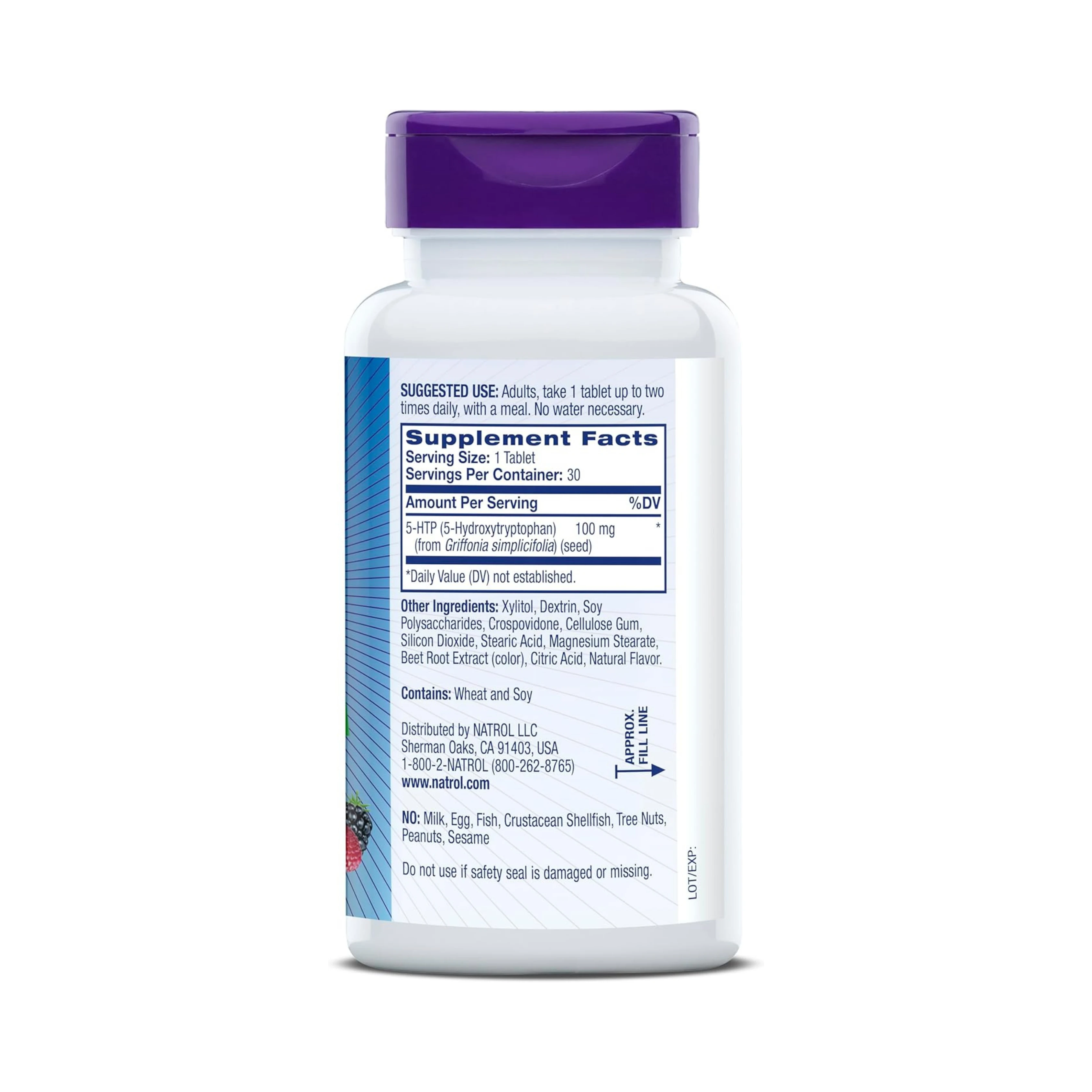 Natrol, 5-HTP, Fast Dissolve, Extra Strength, Wild Berry , 100 mg, 30 Tablets
