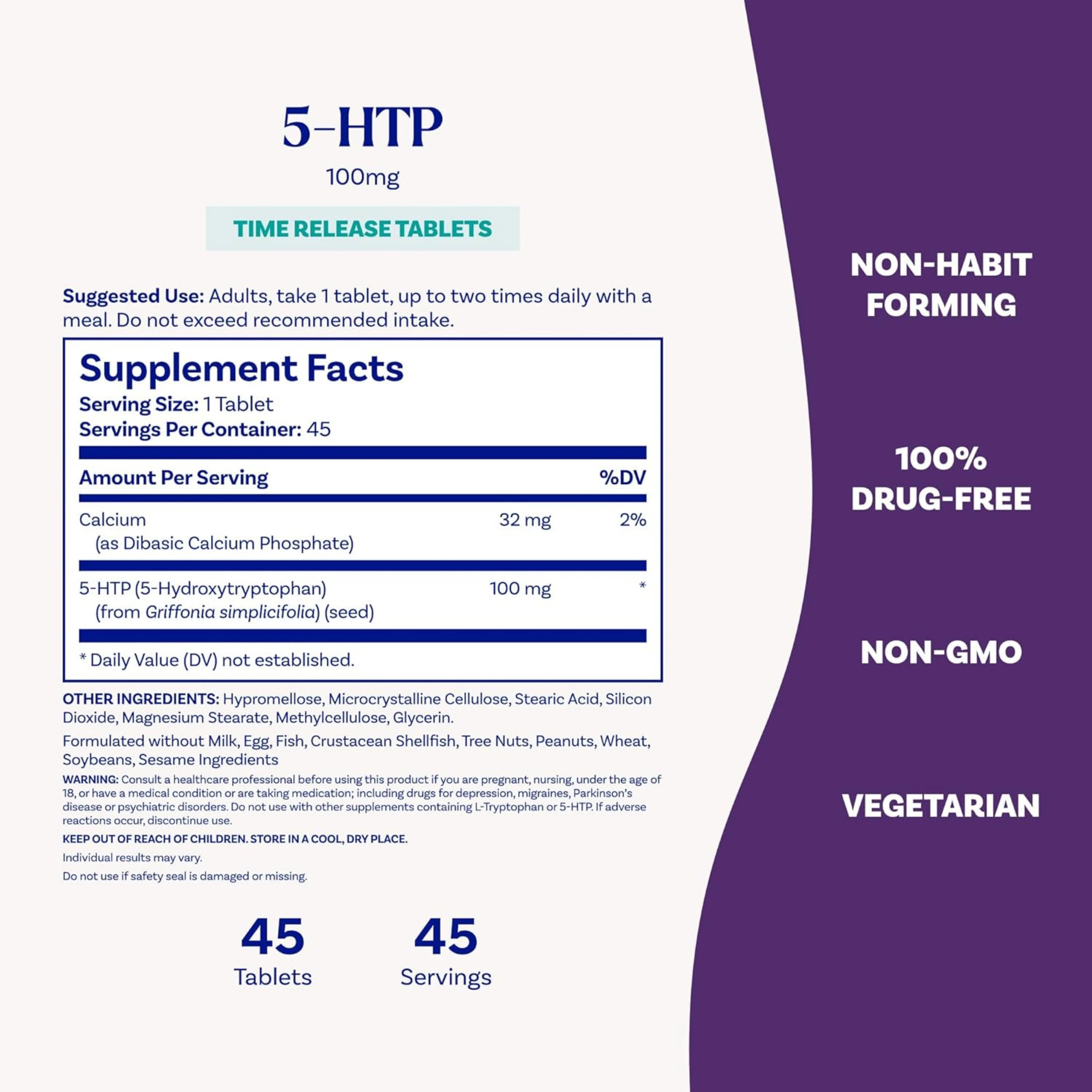 Natrol, 5-HTP, Time Release, 100 mg, 45 Tablets