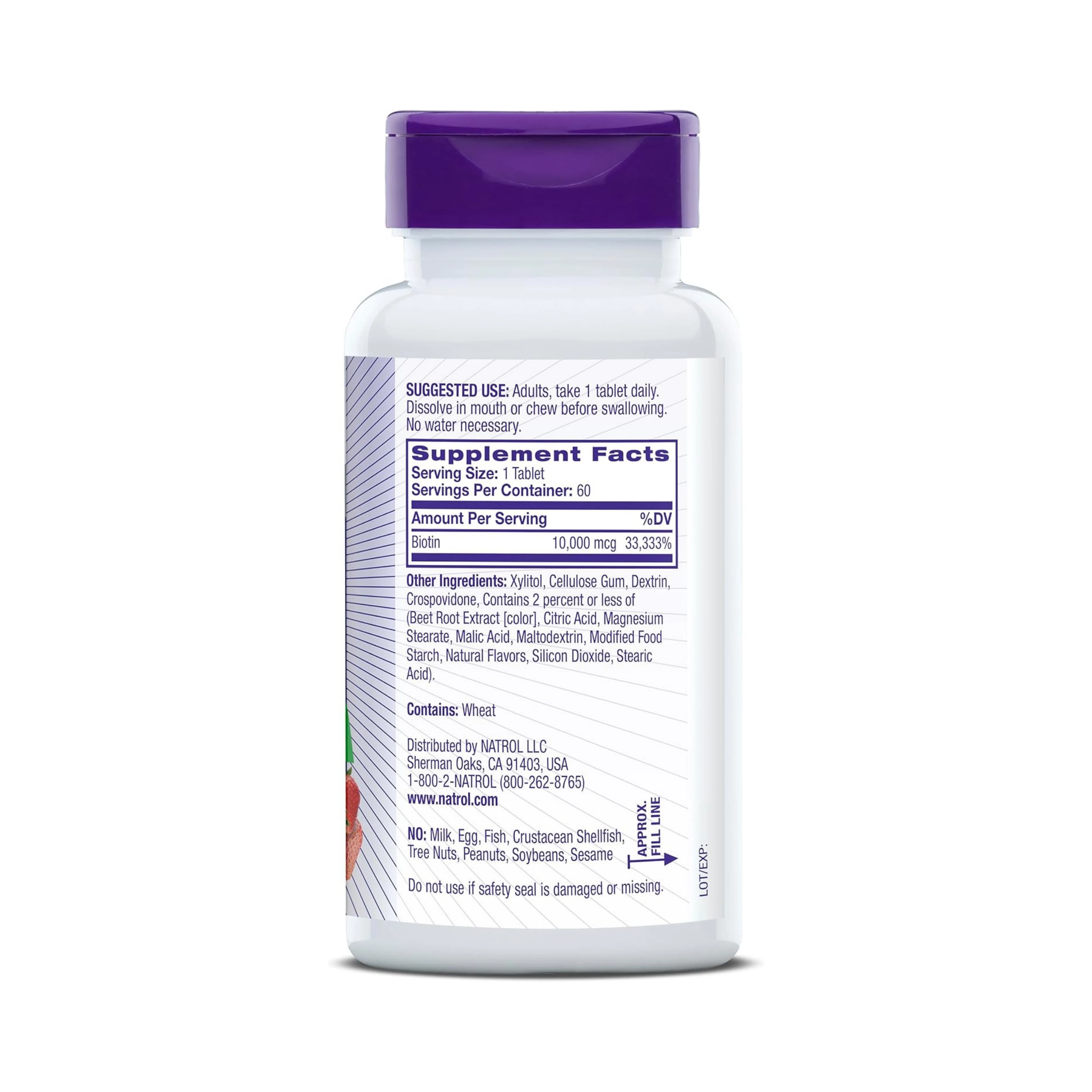 Natrol, Biotin, Fast Dissolve, Maximum Strength, Strawberry, 10,000 mcg, 60 Tablets