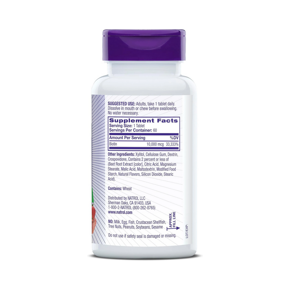 Natrol, Biotin, Fast Dissolve, Maximum Strength, Strawberry, 10,000 mcg, 60 Tablets