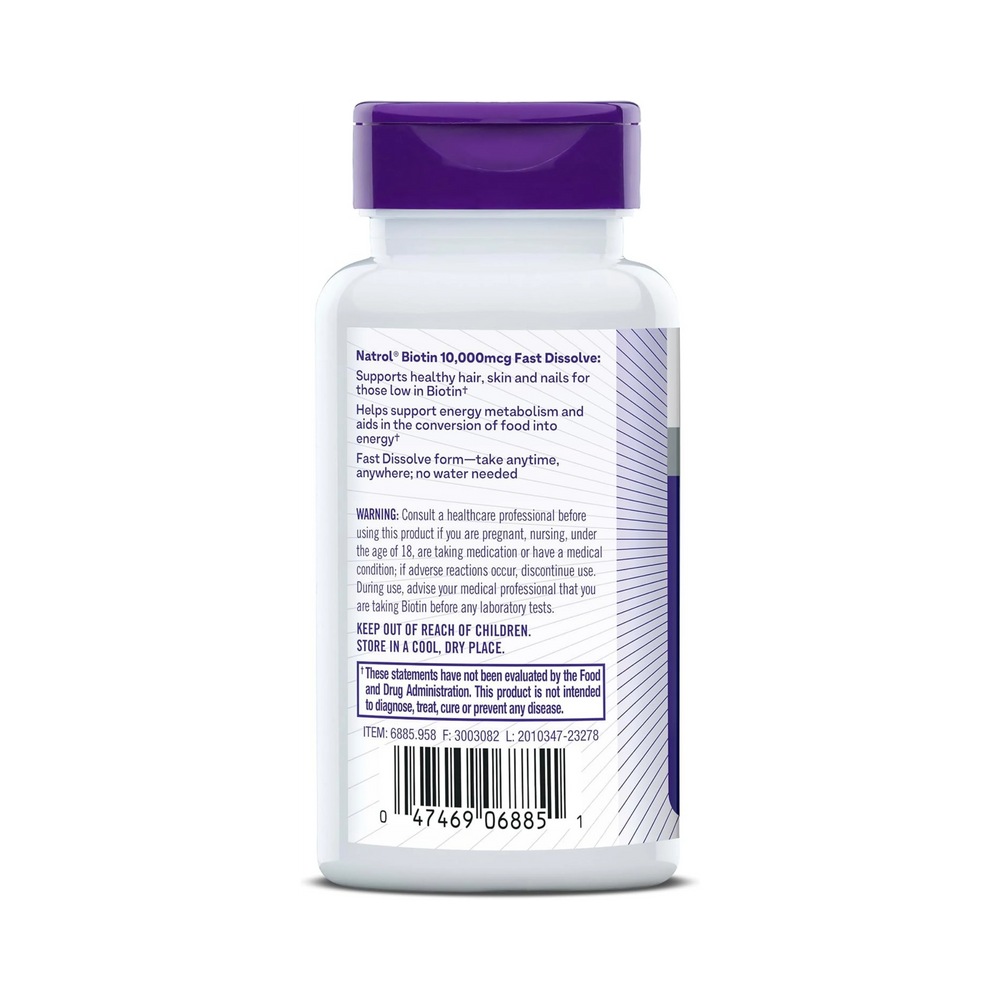 Natrol, Biotin, Fast Dissolve, Maximum Strength, Strawberry, 10,000 mcg, 60 Tablets
