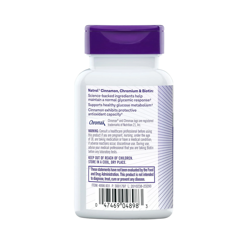 Natrol, Cinnamon, Chromium & Biotin, 60 Tablets