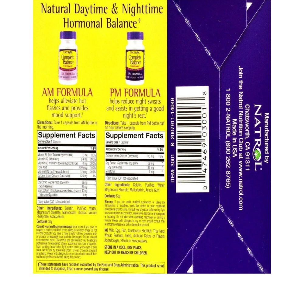 Natrol, Complete Balance, Menopause Relief, AM/PM, Two Bottles 30 Capsules Each