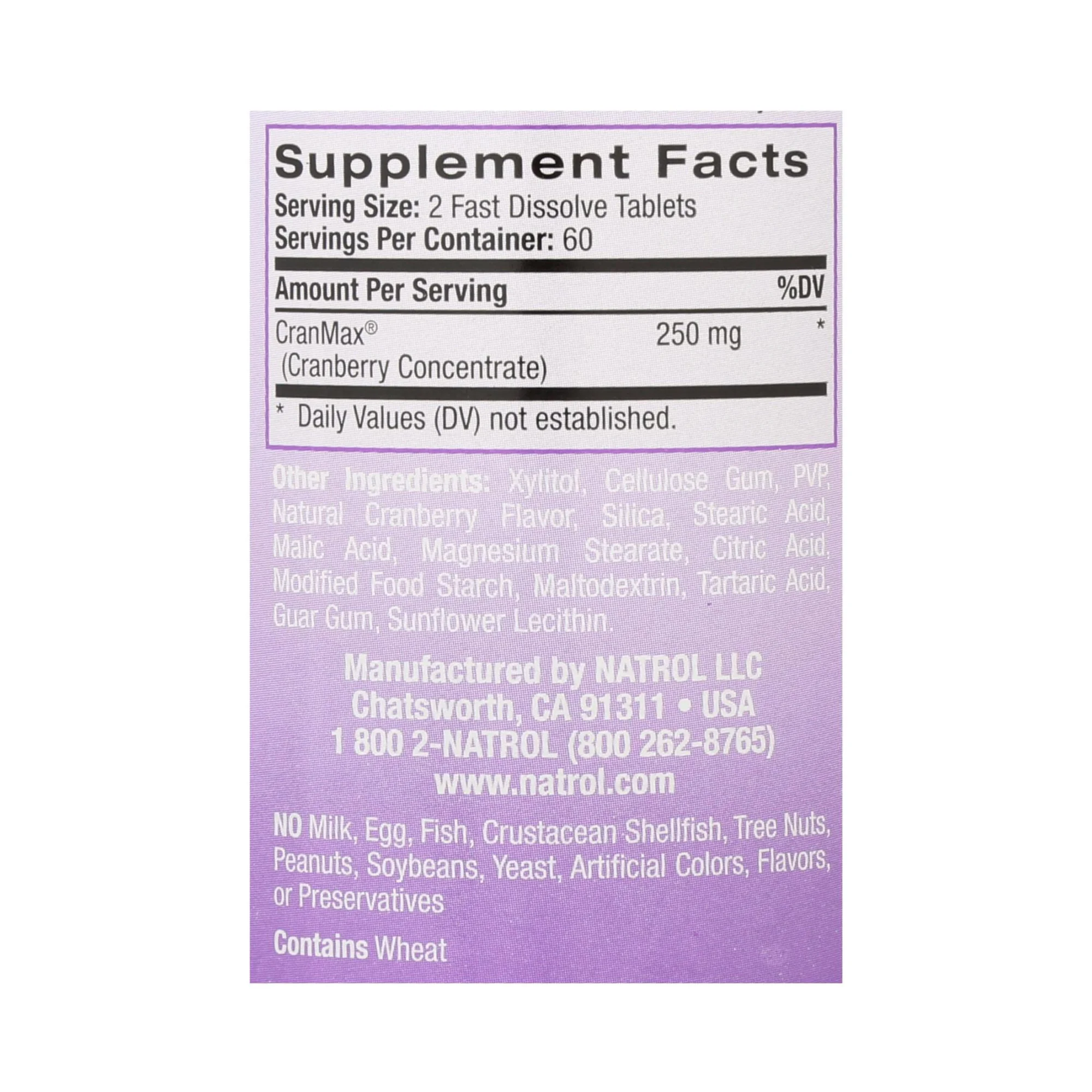 Natrol, Cranberry 250 mg, Fast Dissolve, 120 Tablets