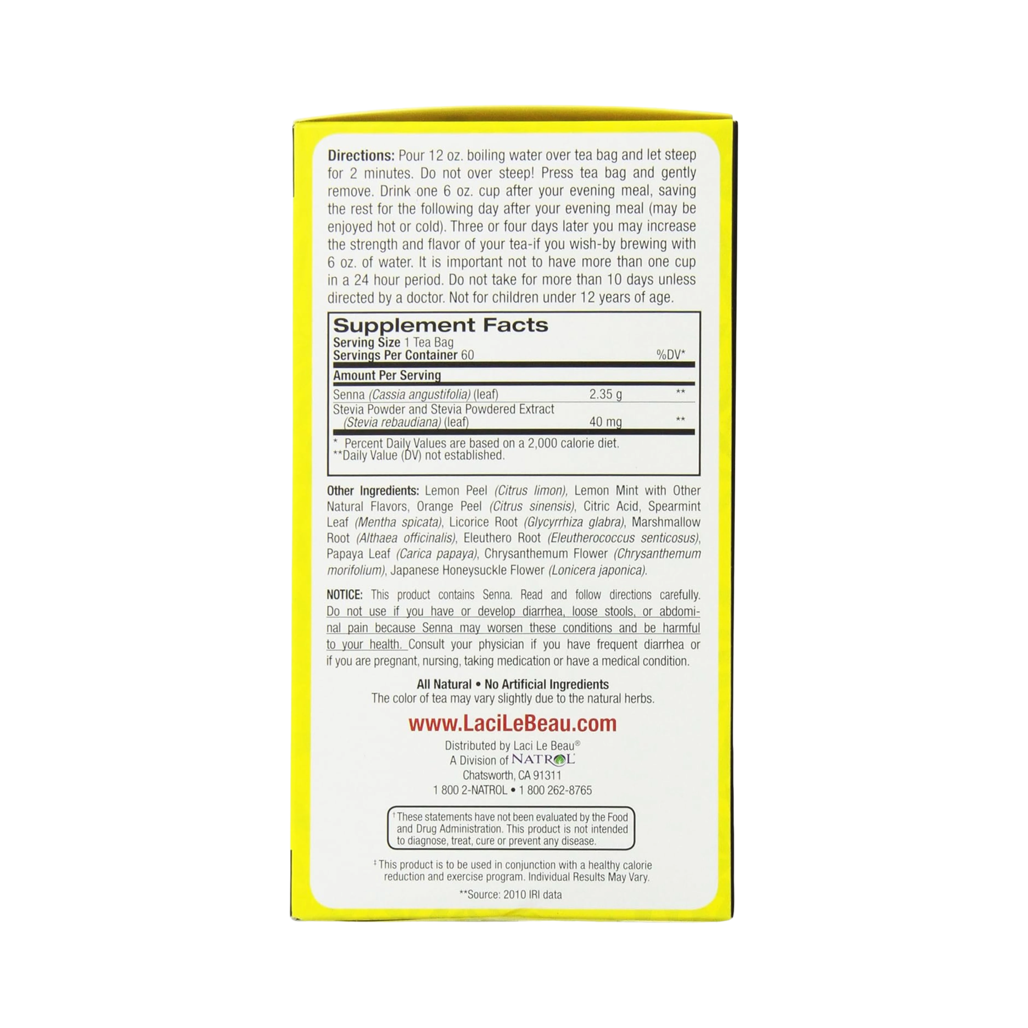 Natrol, Laci Le Beau Super Dieter's Tea, Lemon Mint, 60 Bags