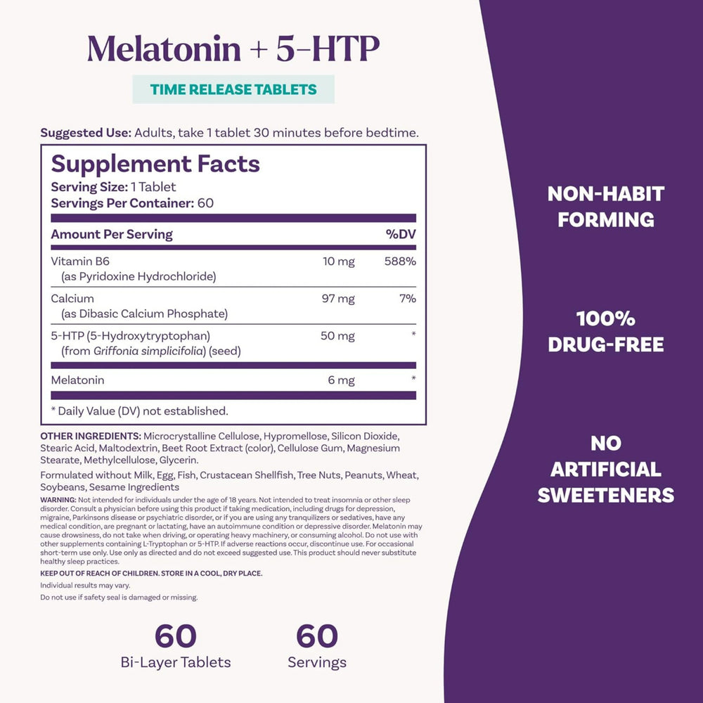 Natrol, Melatonin + 5-HTP, Advanced, Time Release, 60 Tablets