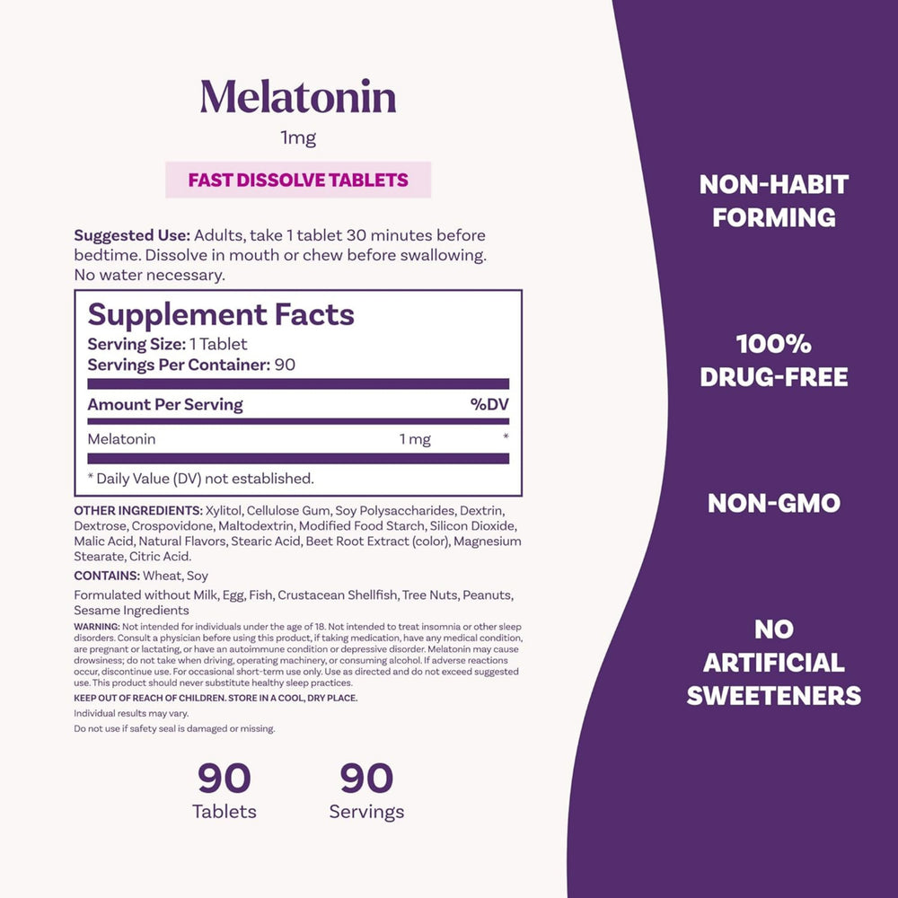 Natrol, Melatonin, Fast Dissolve, Strawberry, 1 mg, 90 Tablets