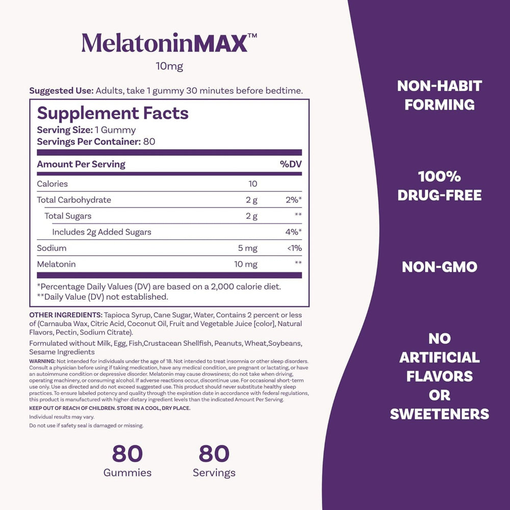 Natrol, MelatoninMax, Sleep, Blueberry, 10 mg, 80 Gummies