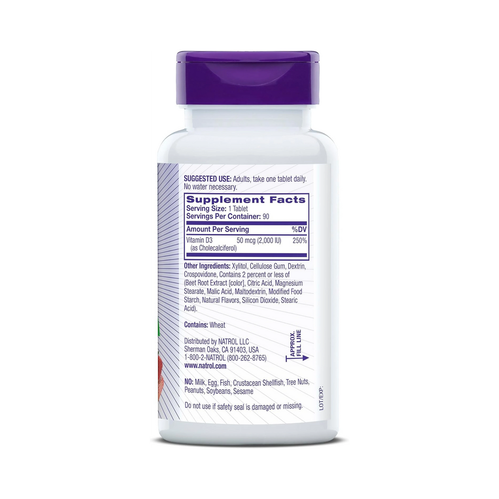 Natrol, Vitamin D3, Bone & Joint Health, Strawberry , 2,000 IU, 90 Tablets