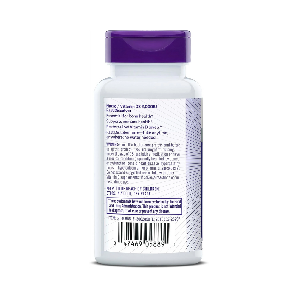 Natrol, Vitamin D3, Bone & Joint Health, Strawberry , 2,000 IU, 90 Tablets