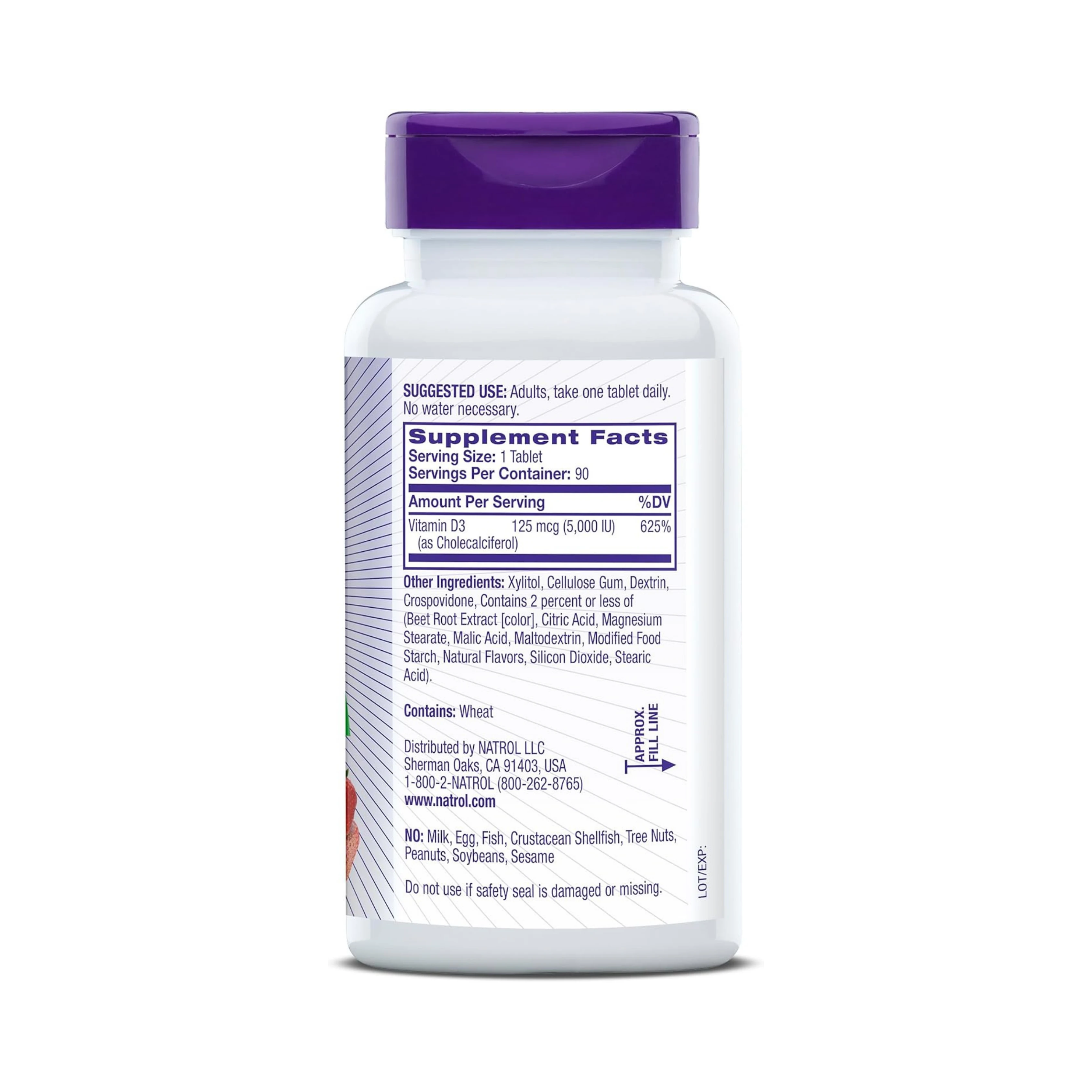 Natrol, Vitamin D3, Bone & Joint Health, Strawberry Natural Flavor, 5,000 IU, 90 Tablets