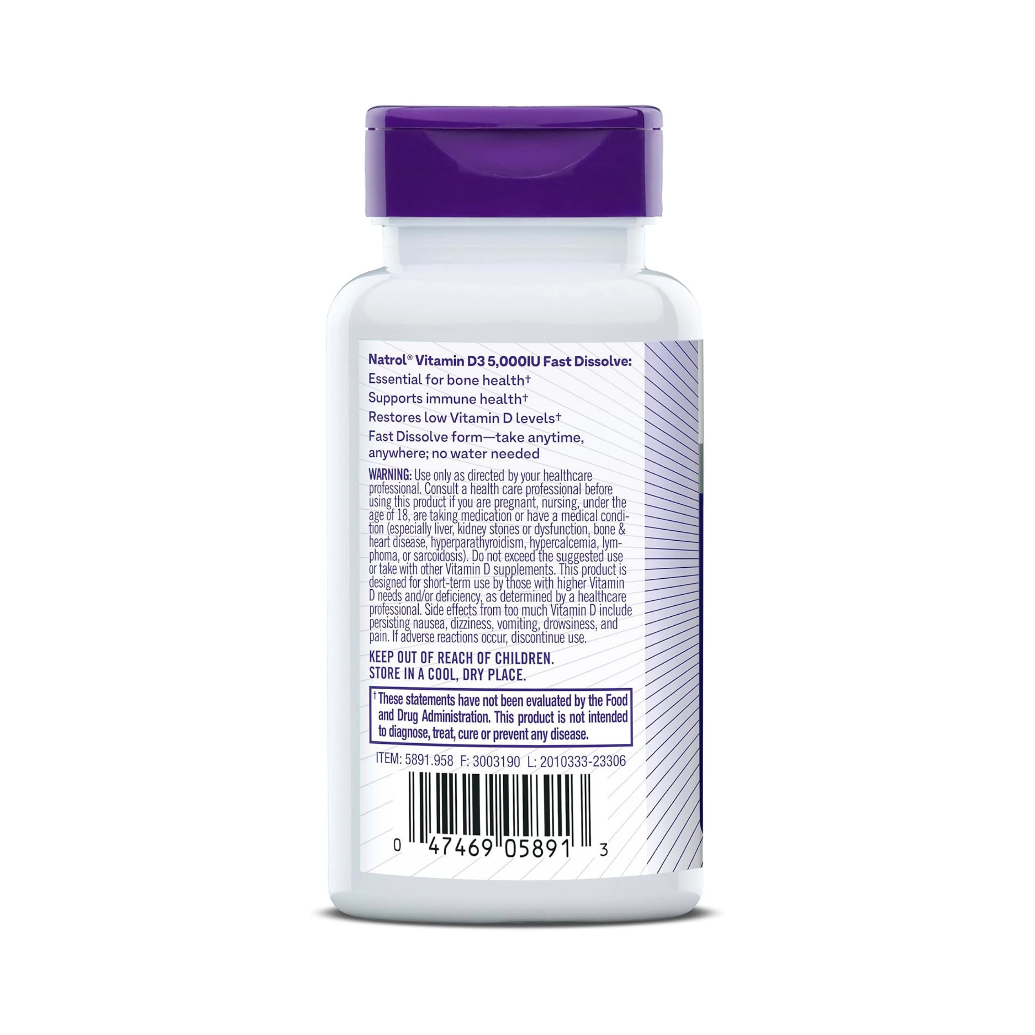 Natrol, Vitamin D3, Bone & Joint Health, Strawberry Natural Flavor, 5,000 IU, 90 Tablets