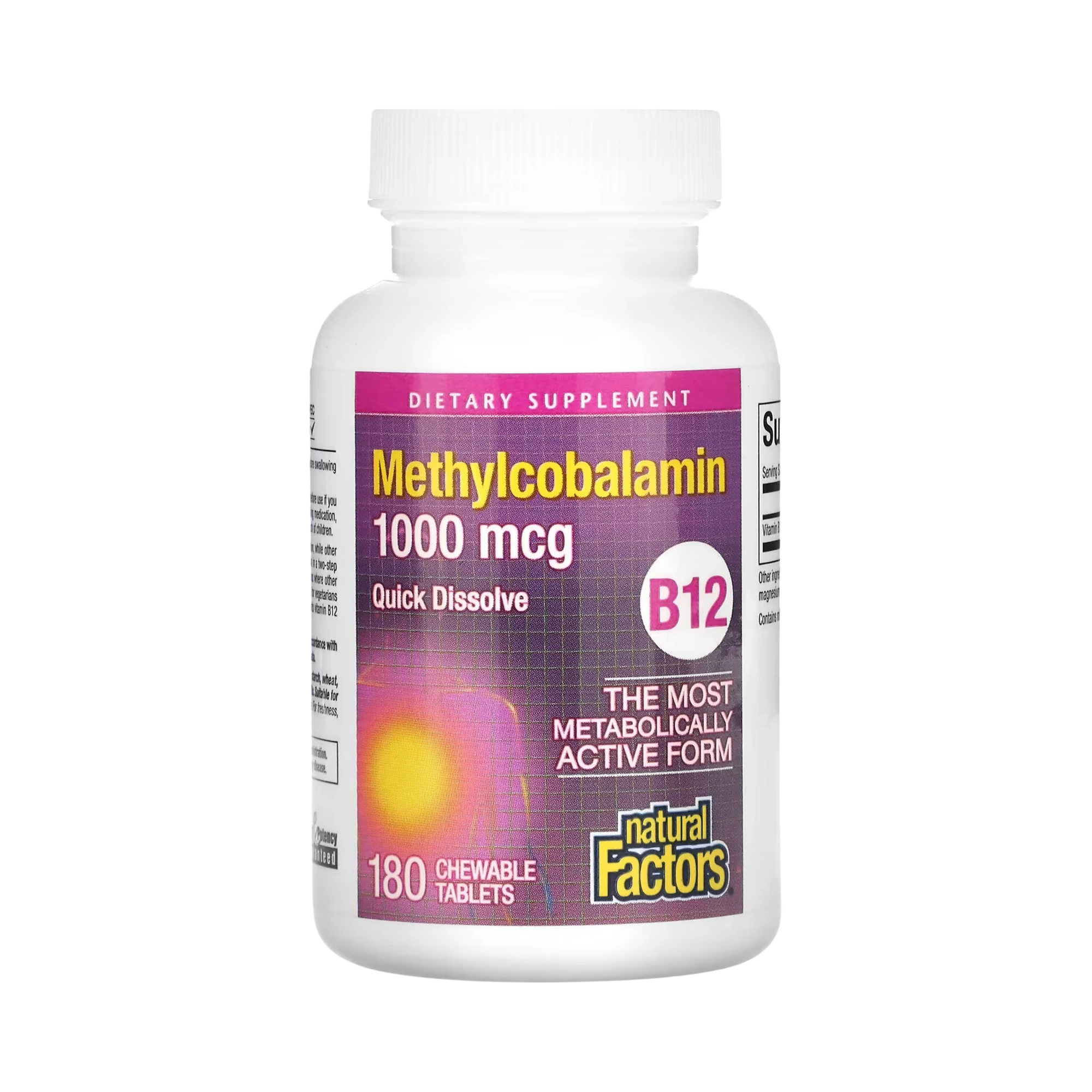 Natural Factors, B12, Methylcobalamin, 1,000 mcg, 180 Chewable Tablets